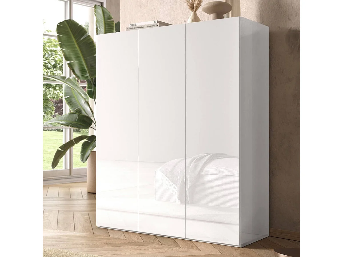 MAHELINE - Meuble à chaussures 3 portes 8 étagères laqué blanc