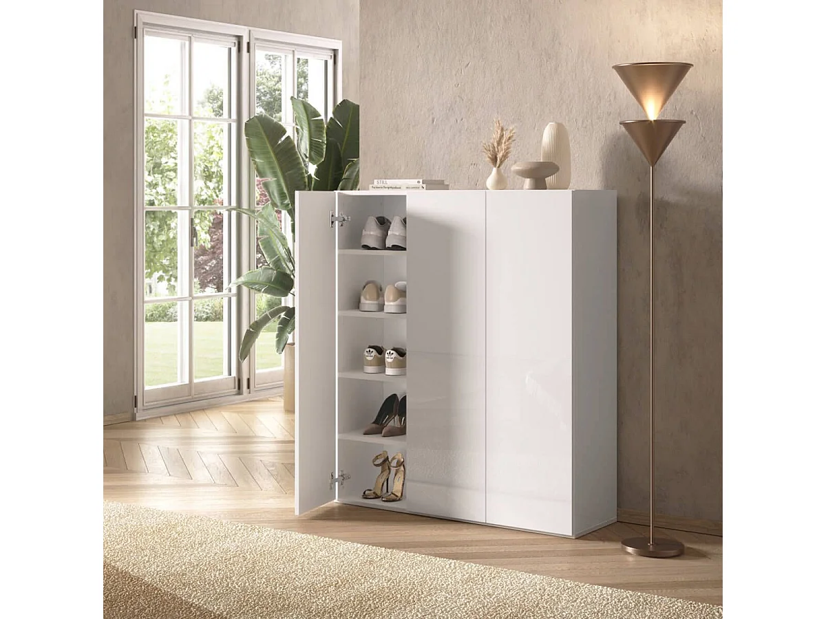 MAHELINE - Meuble à chaussures 3 portes 8 étagères laqué blanc