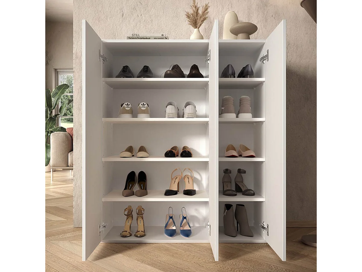 MAHELINE - Meuble à chaussures 3 portes 8 étagères laqué blanc