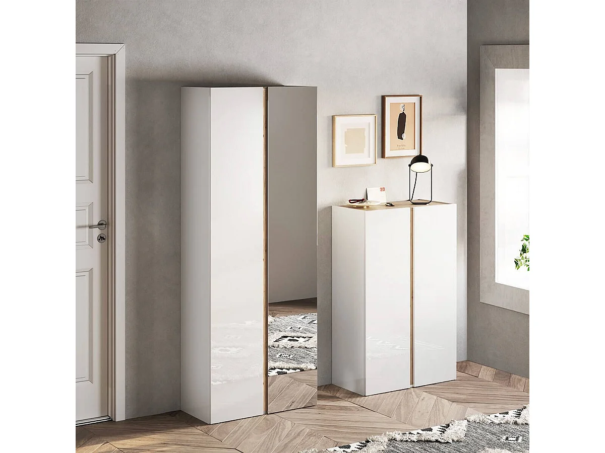 KADER - Meuble à chaussures 2 portes blanc et aspect bois finition Cadiz