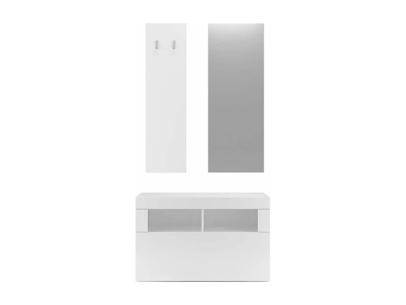 OTELLO - Meuble à chaussures avec miroir et portemanteau muraux Blanc Laqué Weiss