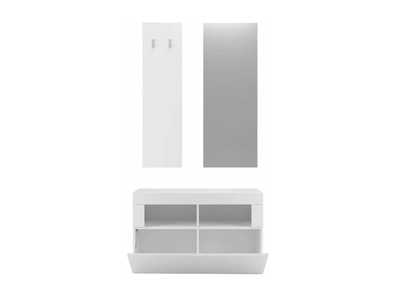 OTELLO - Meuble à chaussures avec miroir et portemanteau muraux Blanc Laqué Weiss