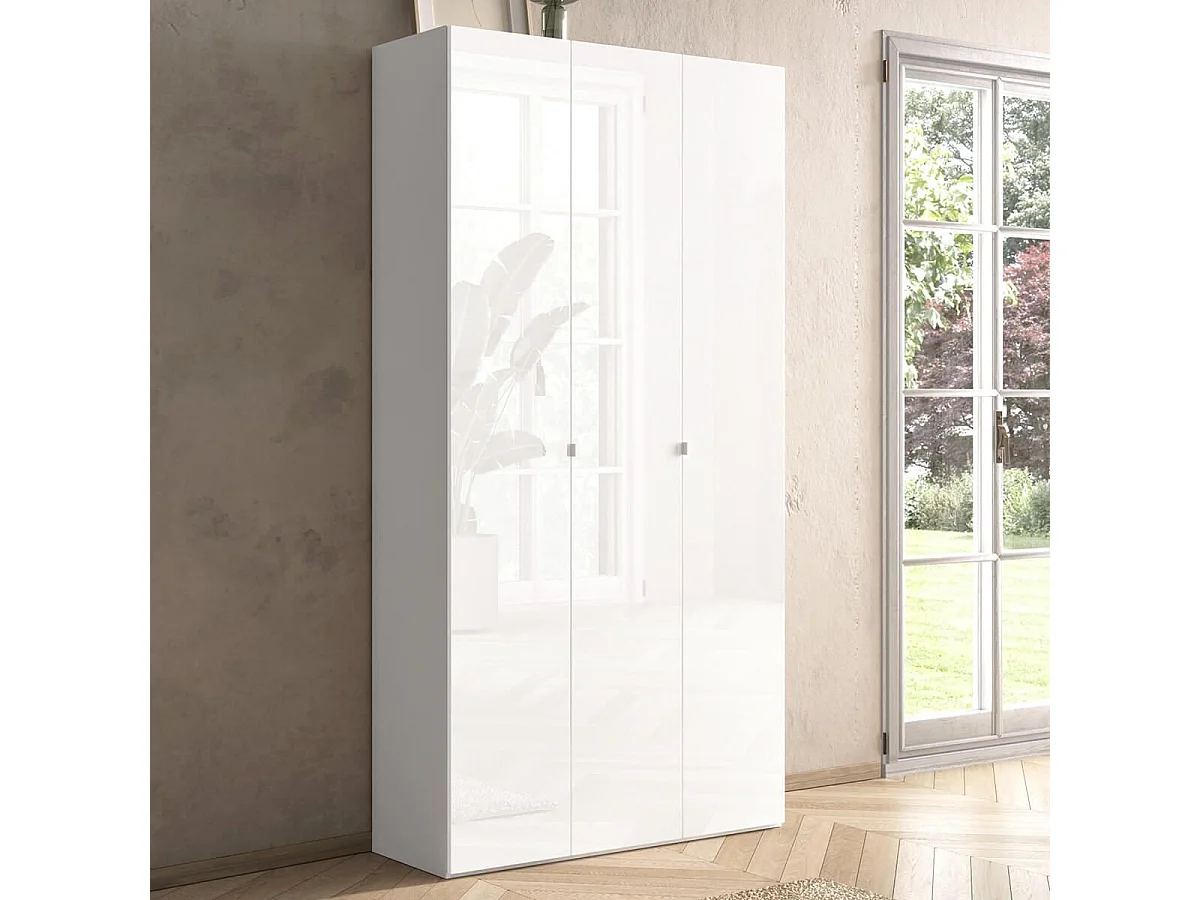 MAHELINE - Armoire à chaussures 3 portes 12 étagères laqué blanc