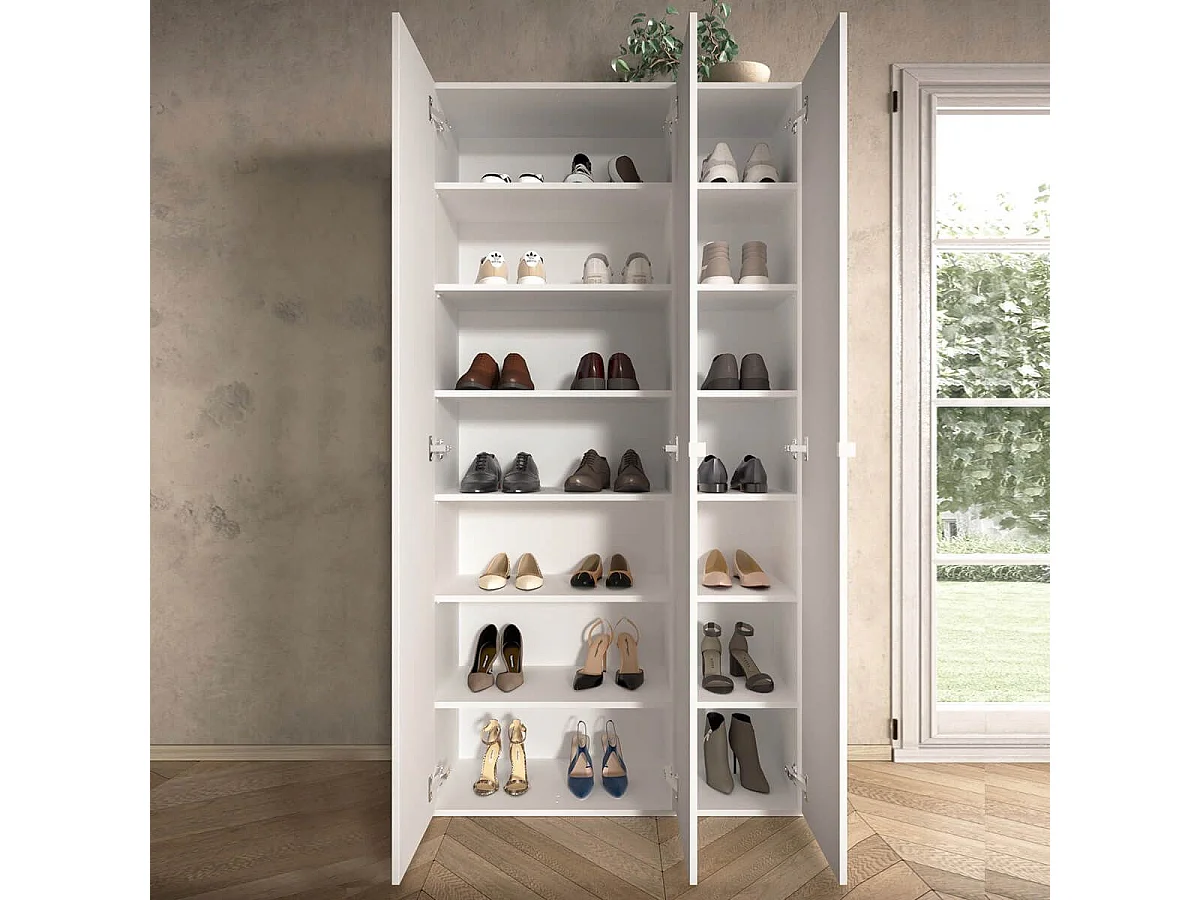 MAHELINE - Armoire à chaussures 3 portes 12 étagères laqué blanc