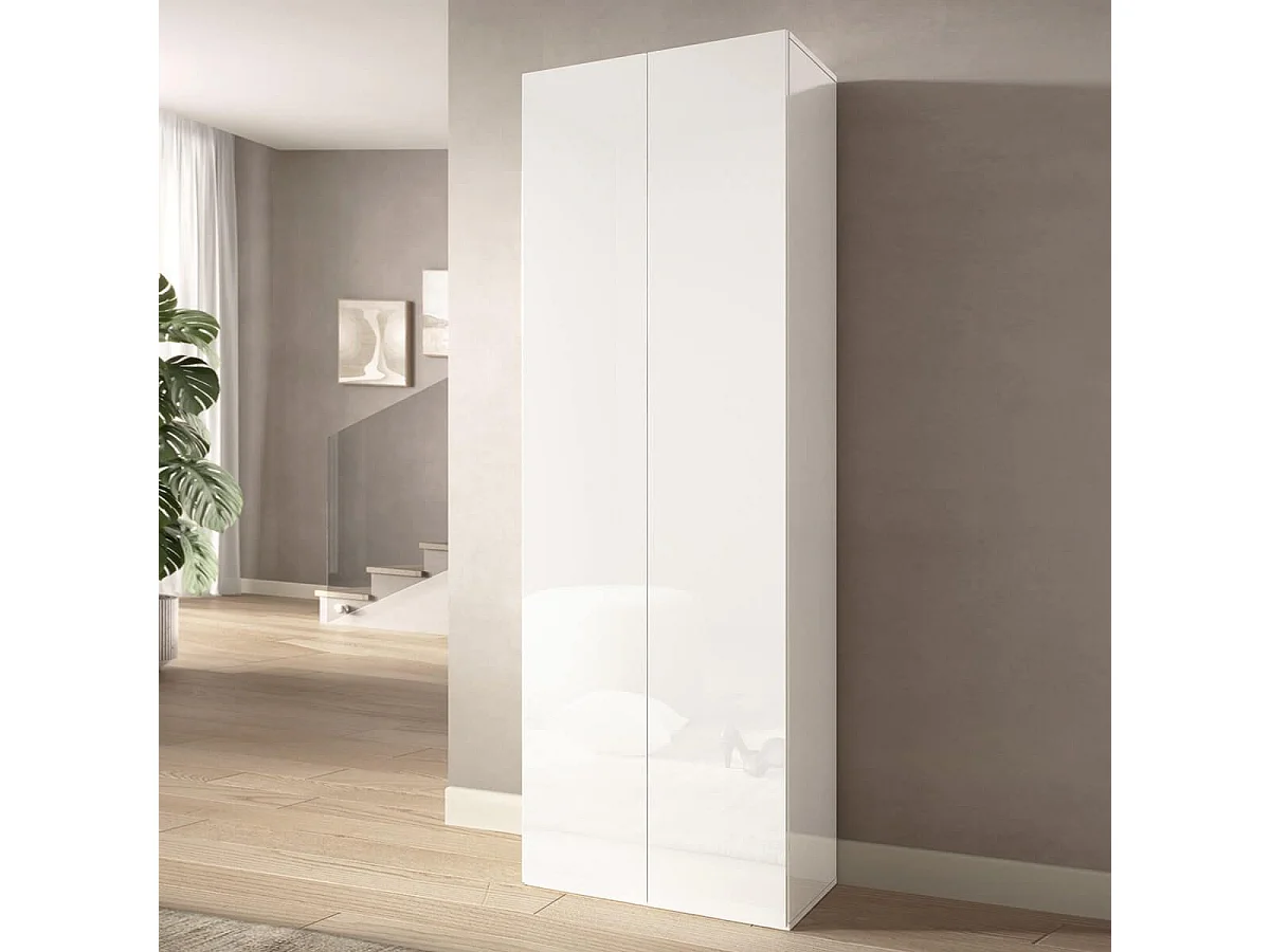 MAHELINE - Armoire à chaussures 2 portes 6 étagères laqué blanc