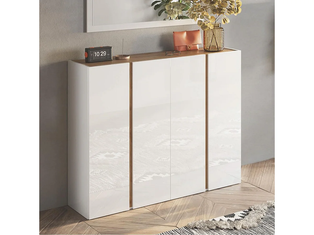 KADER - Meuble à chaussures 4 portes blanc et aspect bois finition Cadiz