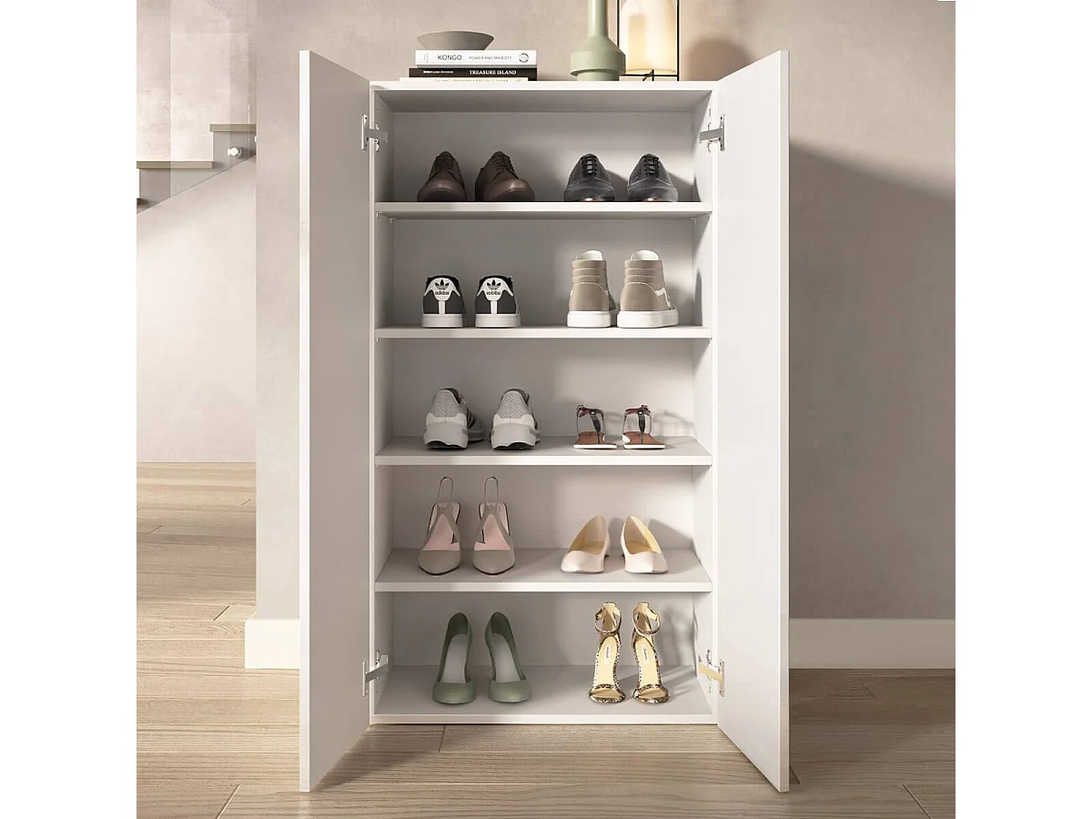 MAHELINE - Meuble à chaussures 2 portes 4 étagères laqué blanc