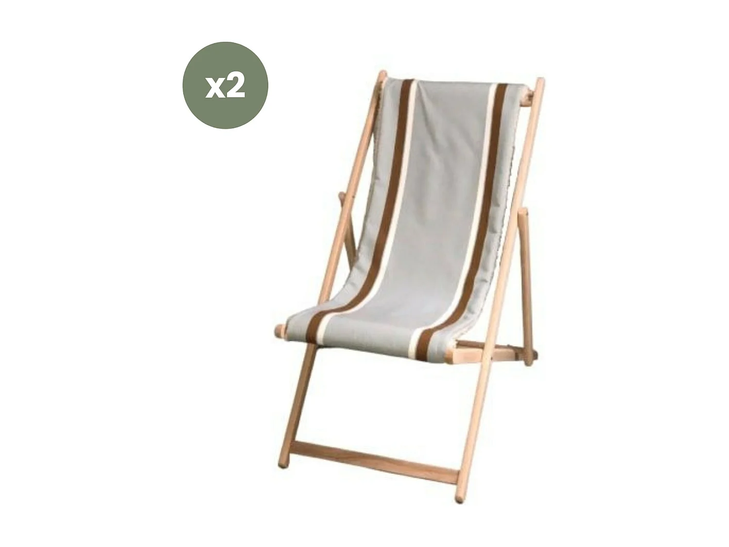 Lot de 2 chiliennes pliantes règlables - 100% acrylique - bois hêtre - Gris/Marron - AURICE GRIS