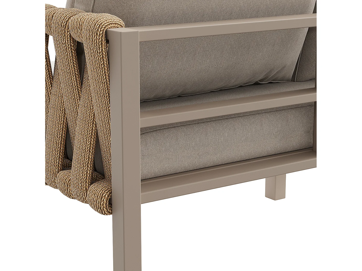 Zestaw mebli ogrodowych - z liną - z galwanizowanej stali, regulowane nogi, narożna sofa, 1 fotel, 1 stołek, beżowy