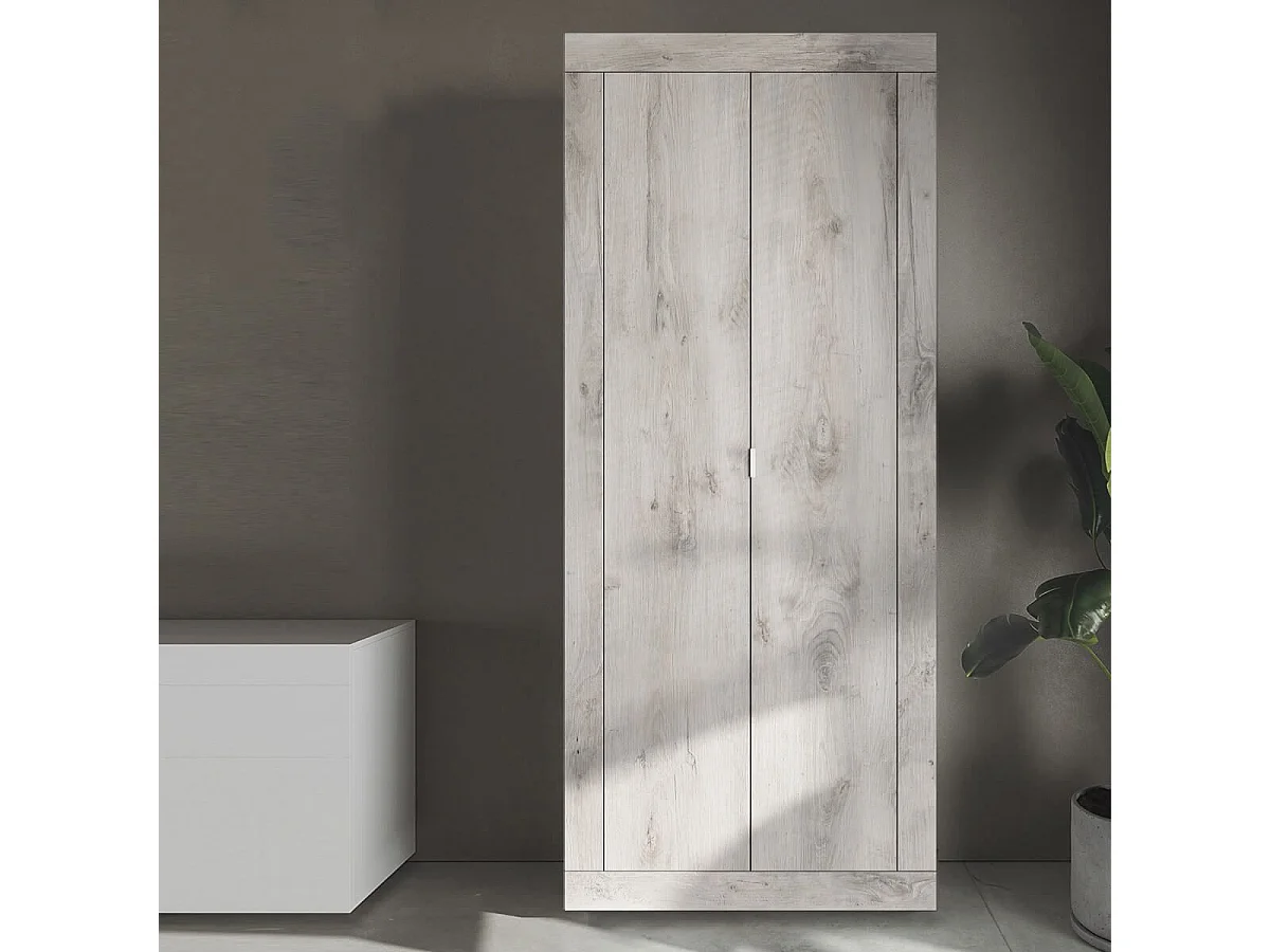 ROVICA - Penderie 2 portes avec 2 étagères aspect bois blanchi