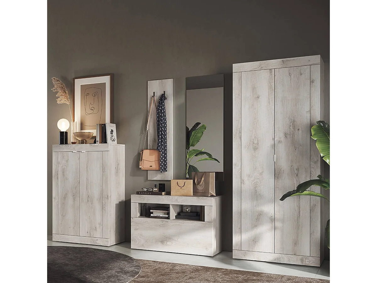 ROVICA - Penderie 2 portes avec 2 étagères aspect bois blanchi