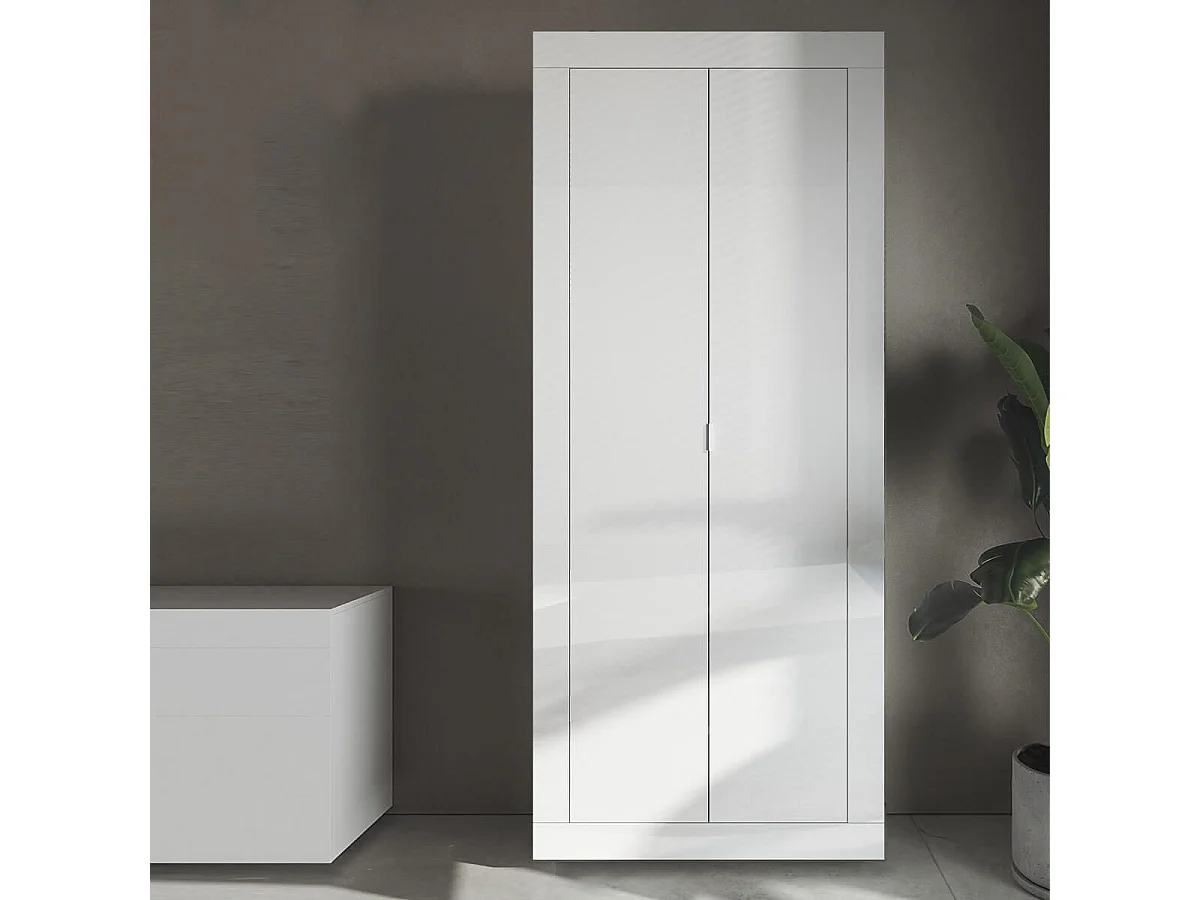 OTELLO - Penderie 2 portes avec 2 étagères Blanc Laqué Weiss
