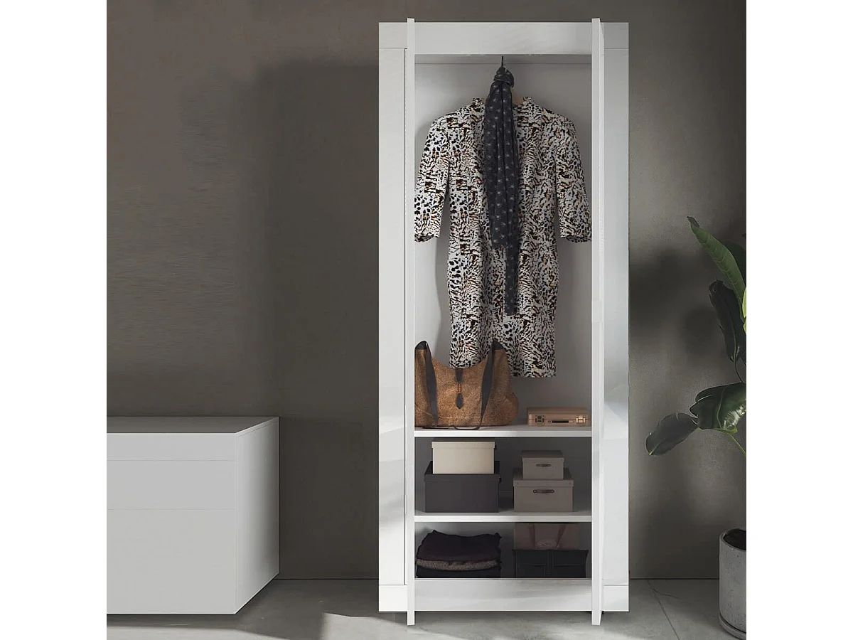 OTELLO - Penderie 2 portes avec 2 étagères Blanc Laqué Weiss