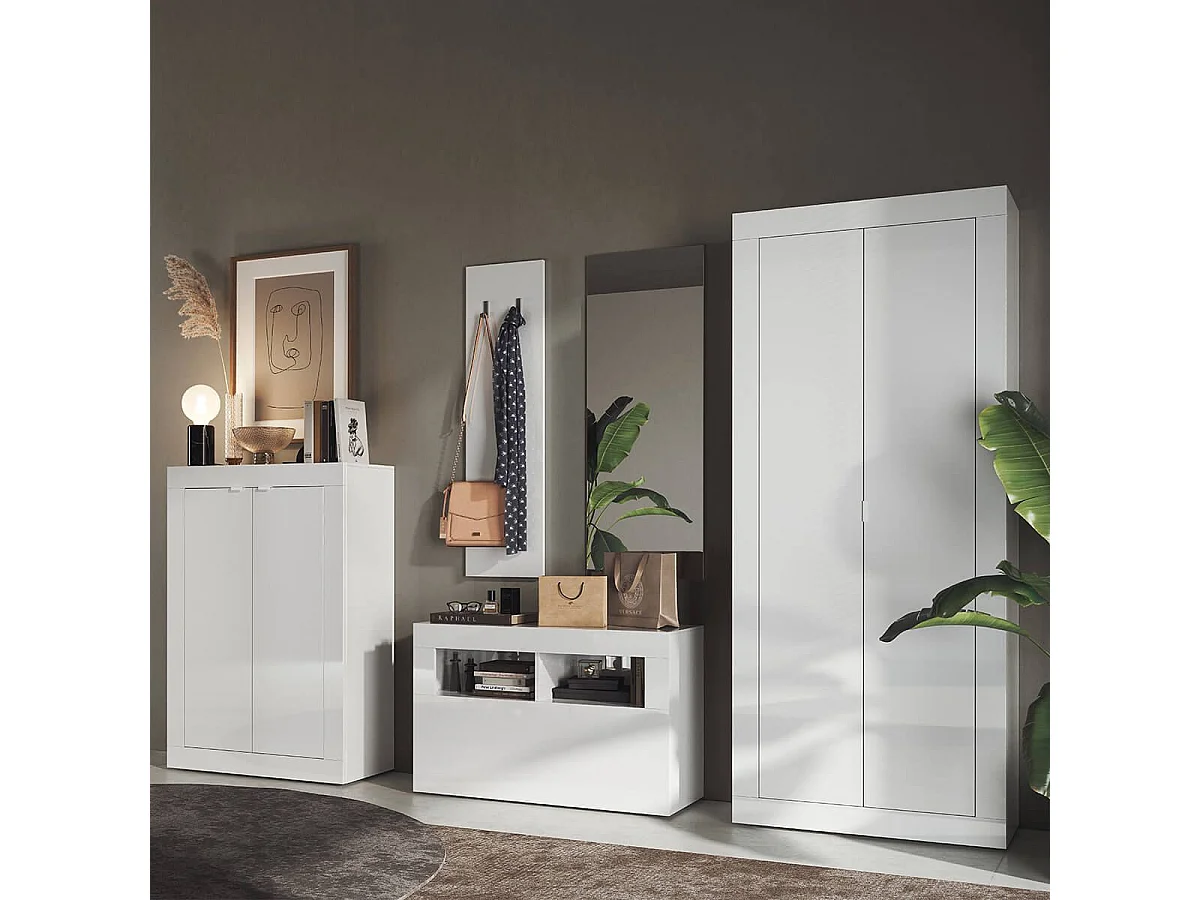 OTELLO - Penderie 2 portes avec 2 étagères Blanc Laqué Weiss