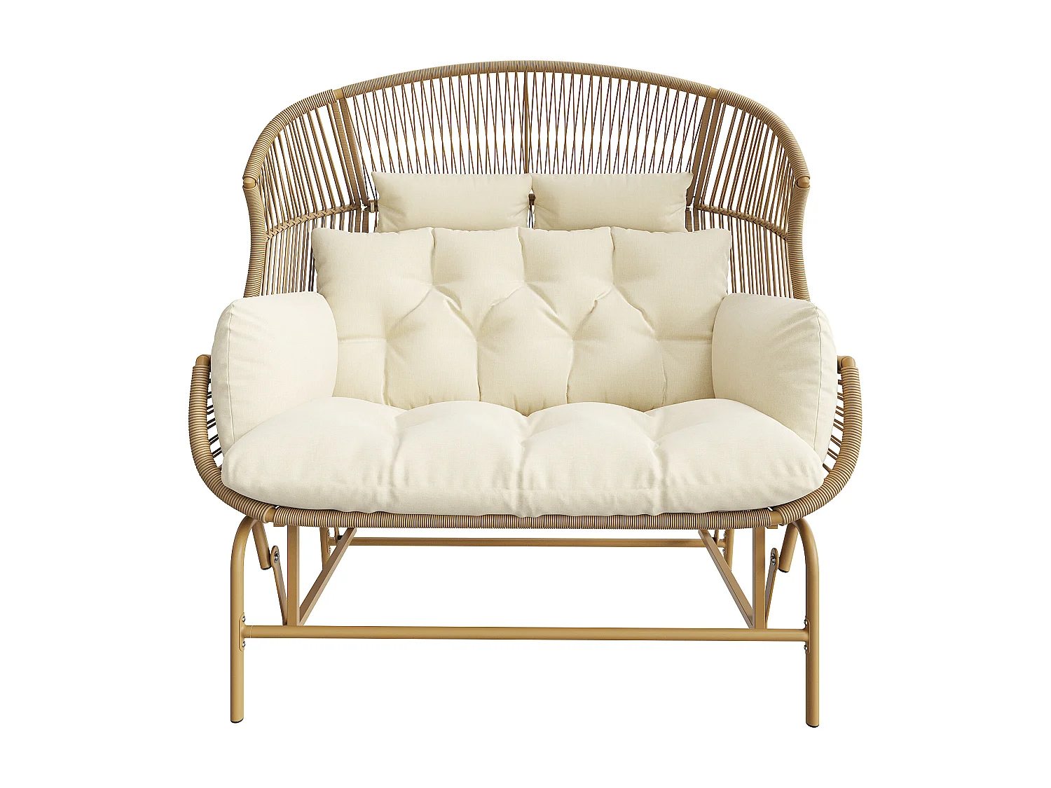 Sedia a dondolo doppia per giardino 145x85x143cm - Sedia a dondolo - Rattan PE + ferro + tessuto impermeabile - Naturale