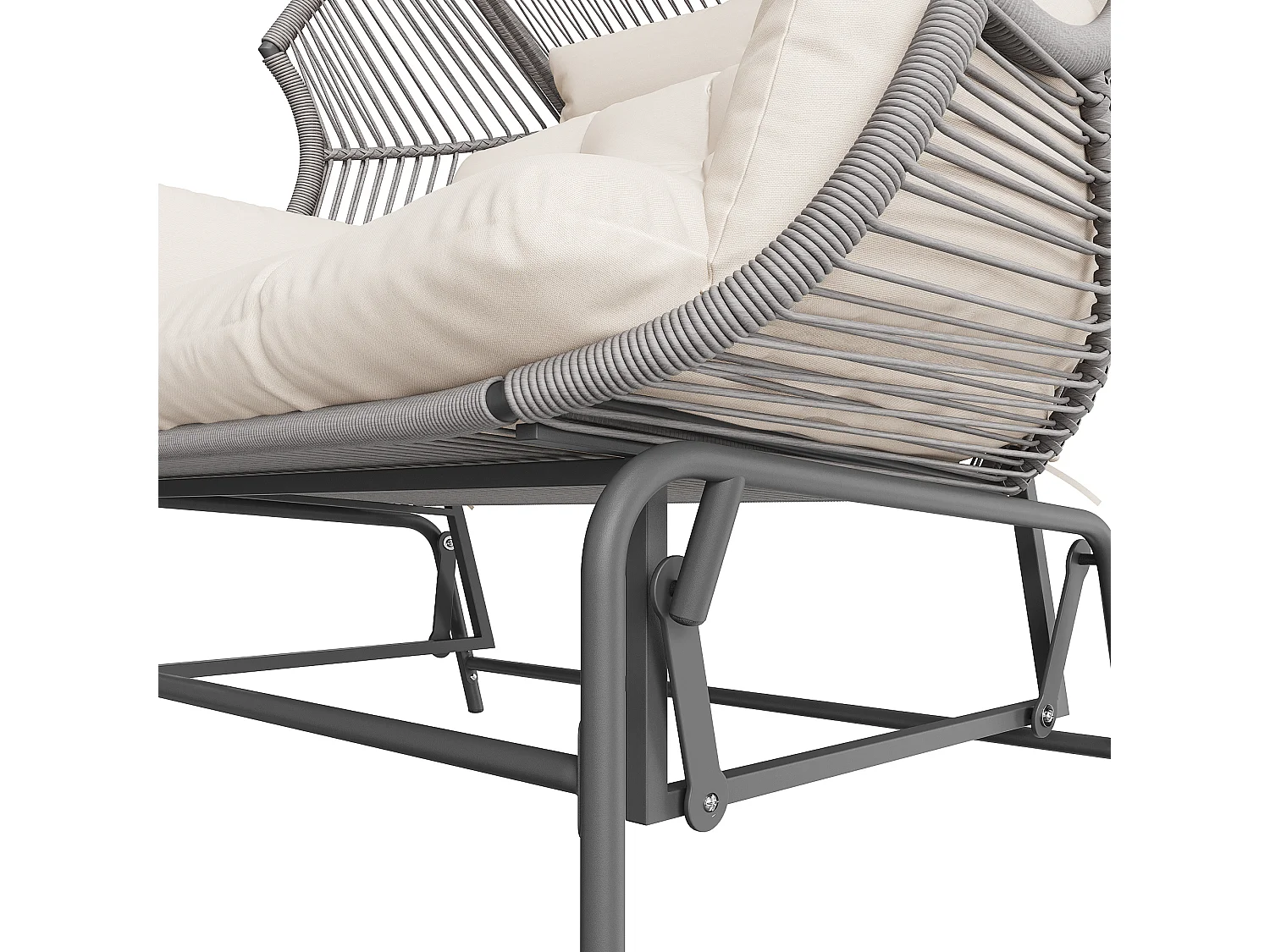 Podwójny fotel bujany ogrodowy 145x85x143cm - Fotel bujany - Rattan PE + żelazo + wodoodporna tkanina - szary