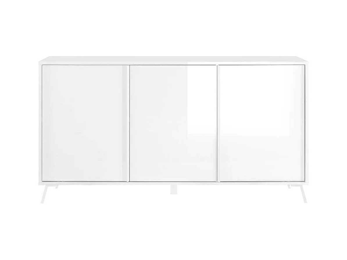 KANSAS WHITE - Buffet 3 portes laqué blanc pieds métal