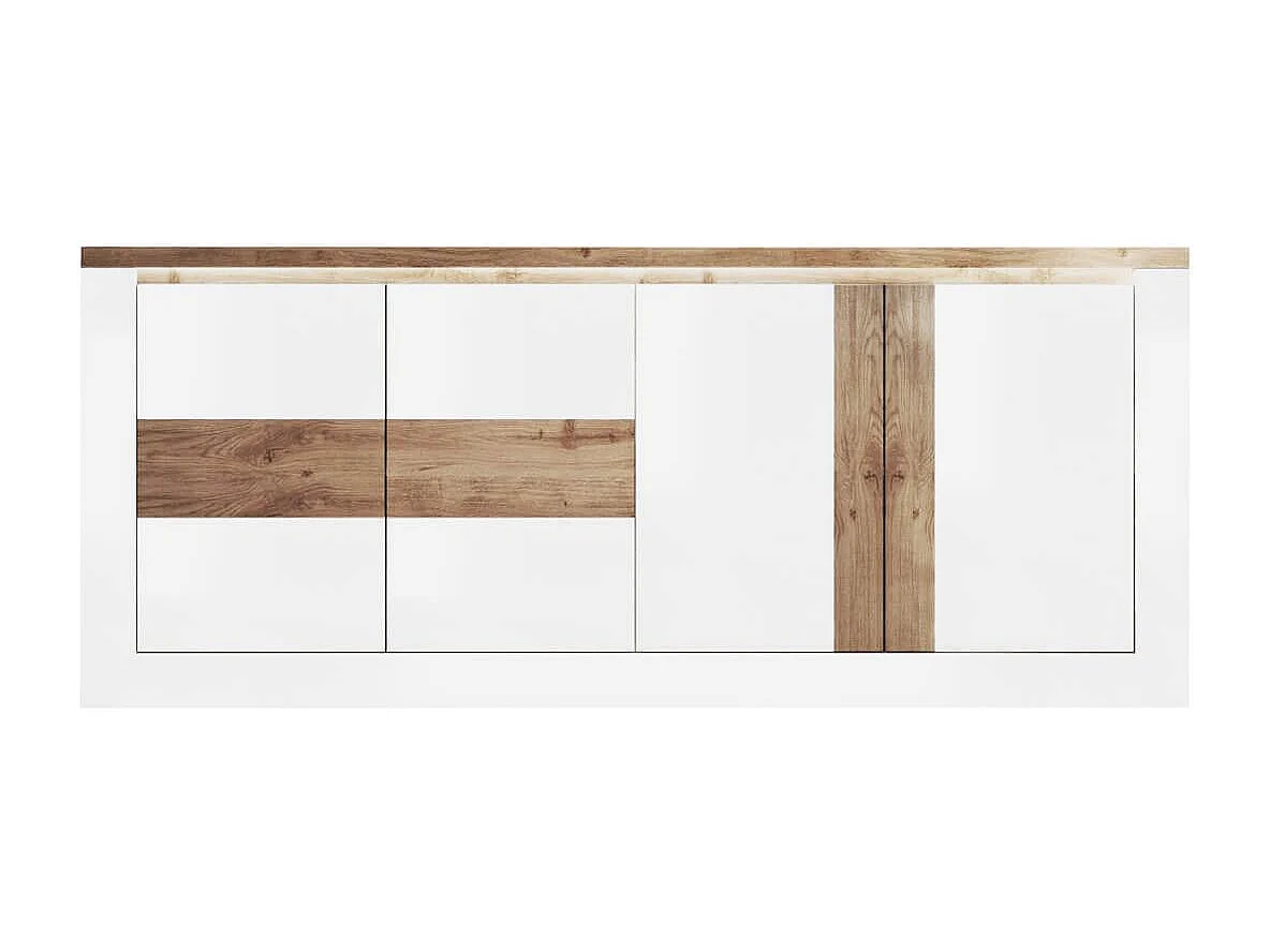 ISALIA - Buffet 4 portes blanc et aspect chêne finition Cadiz avec LED