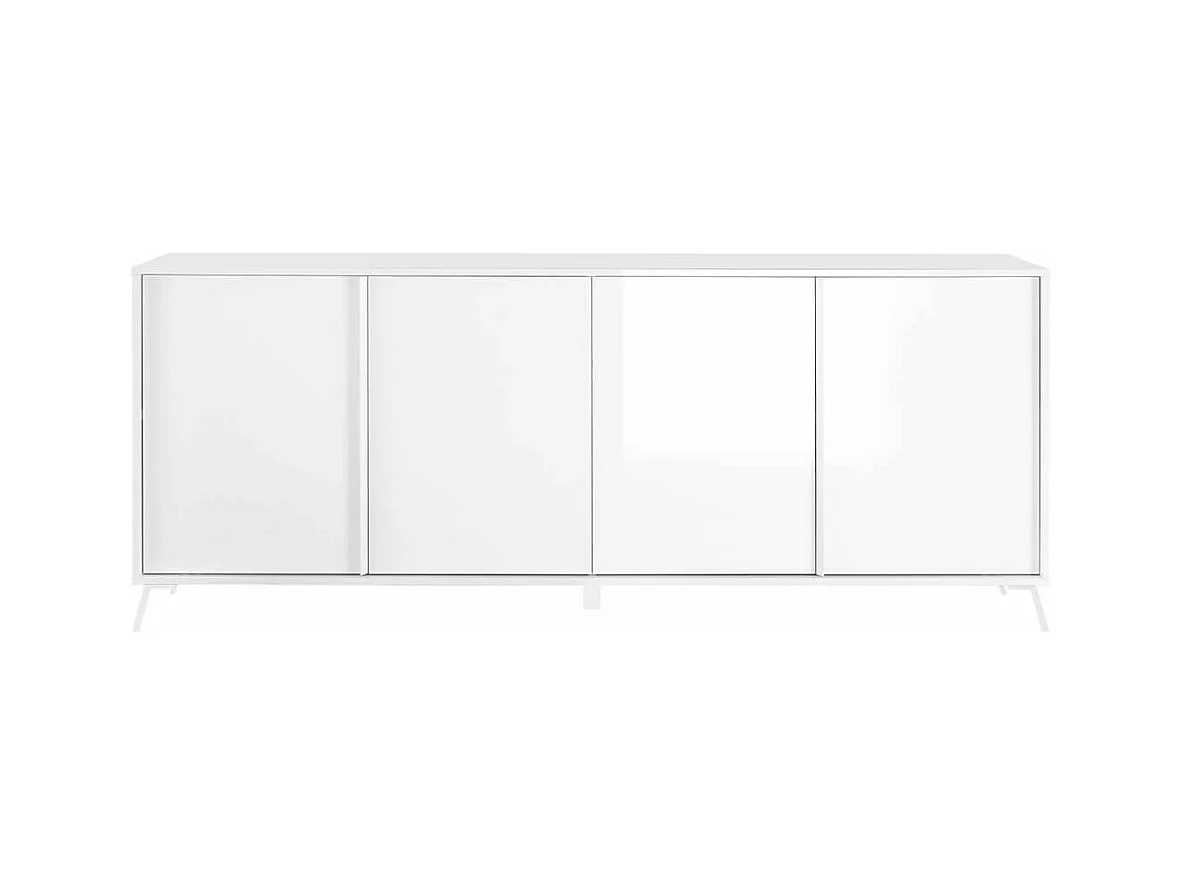 KANSAS WHITE - Buffet 4 portes laqué blanc pieds métal