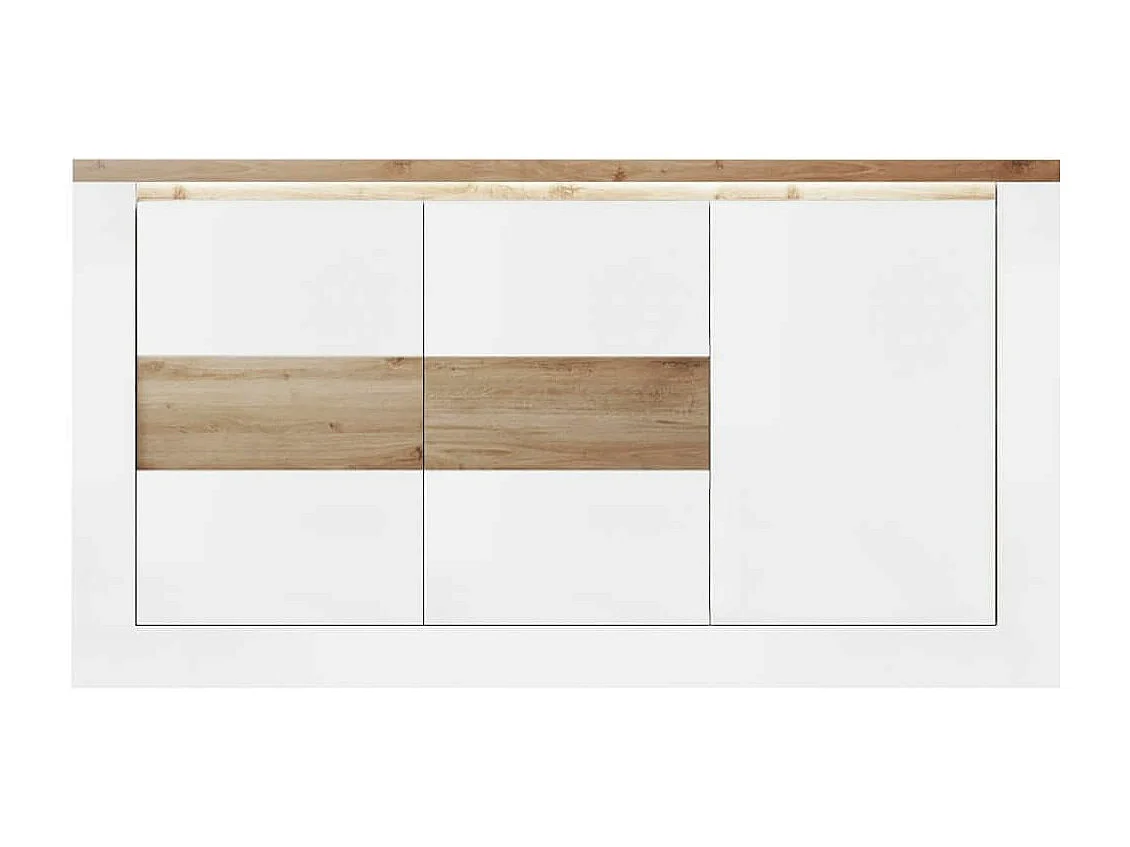 ISALIA - Buffet 3 portes blanc et aspect chêne finition Cadiz avec LED