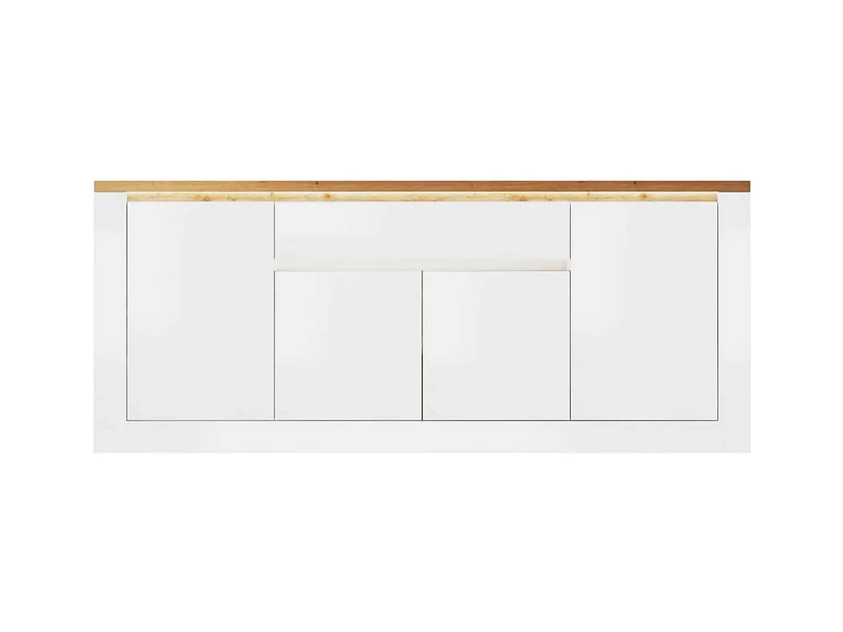 ISALIA - Buffet 4 portes 1 Tiroir blanc et plateau aspect chêne finition Cadiz avec LED