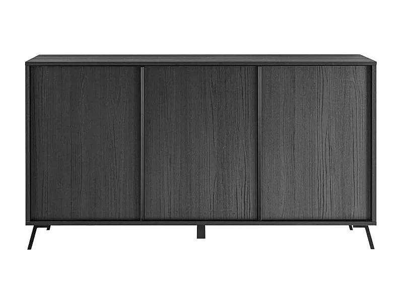 KANSAS BLACK - Buffet 3 portes aspect chêne noir pieds métal noir