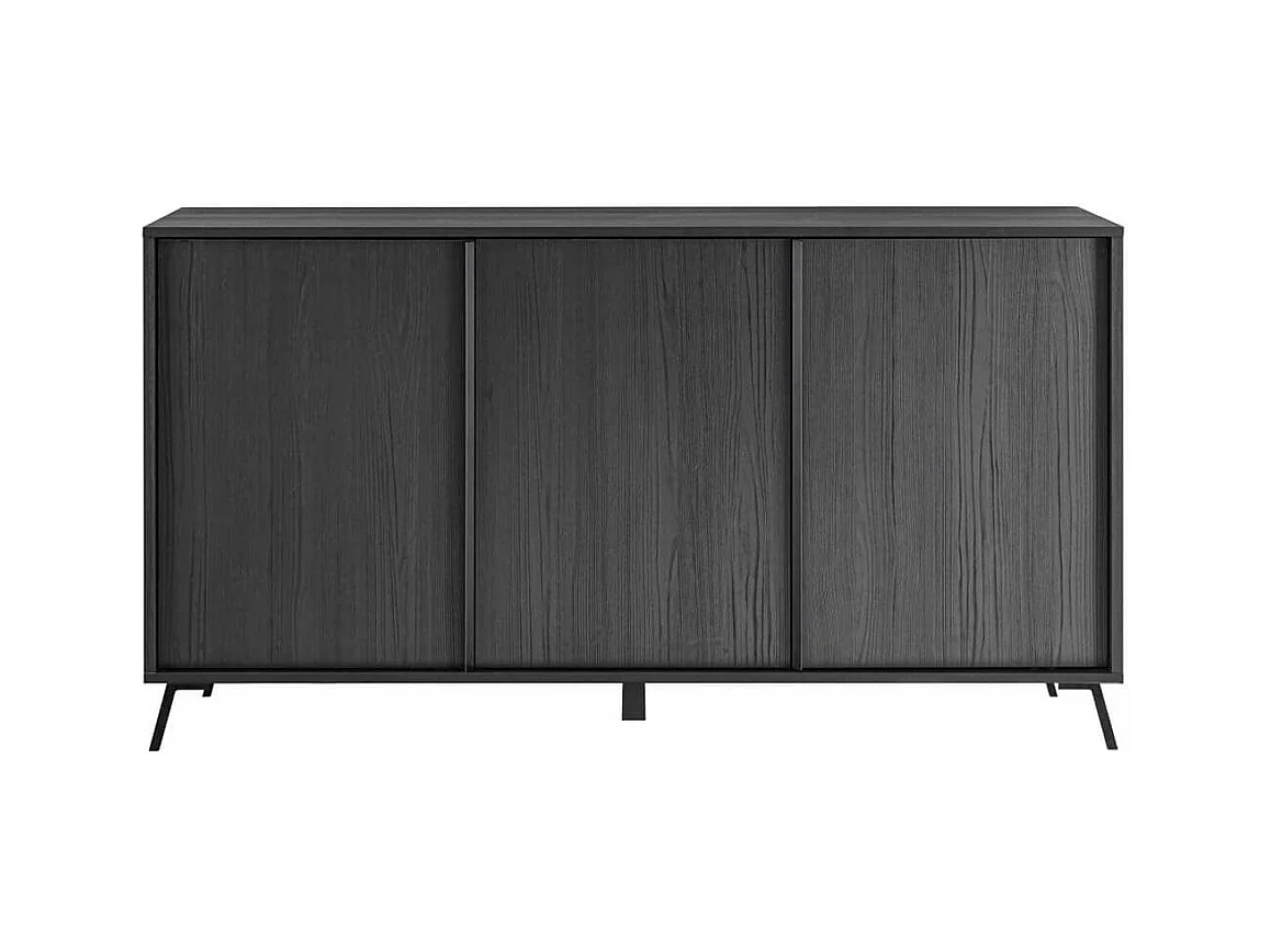 KANSAS BLACK - Buffet 3 portes aspect chêne noir pieds métal noir