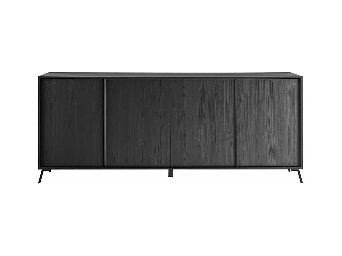KANSAS BLACK - Buffet 4 portes aspect chêne noir pieds métal noir