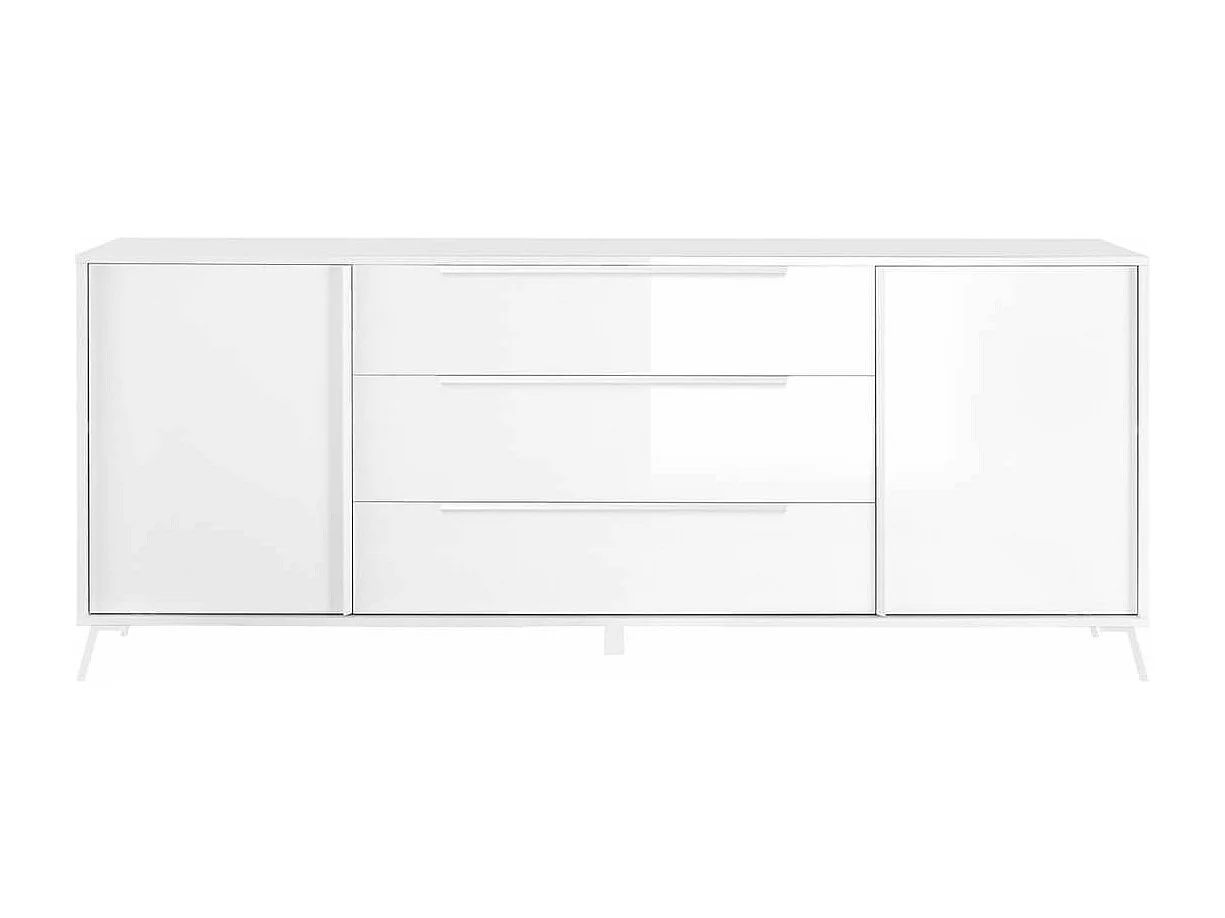 KANSAS WHITE - buffet 2 portes 3 tiroirs laqué blanc pieds métal