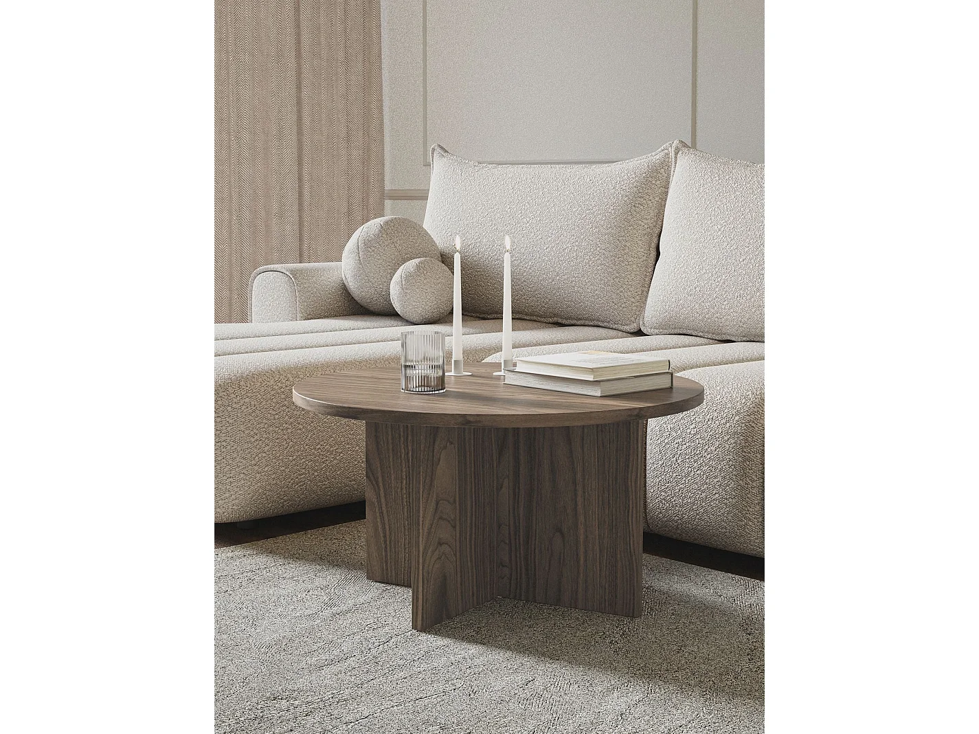 Table basse ronde - OVO - 76x76 - noyer Wisconsin