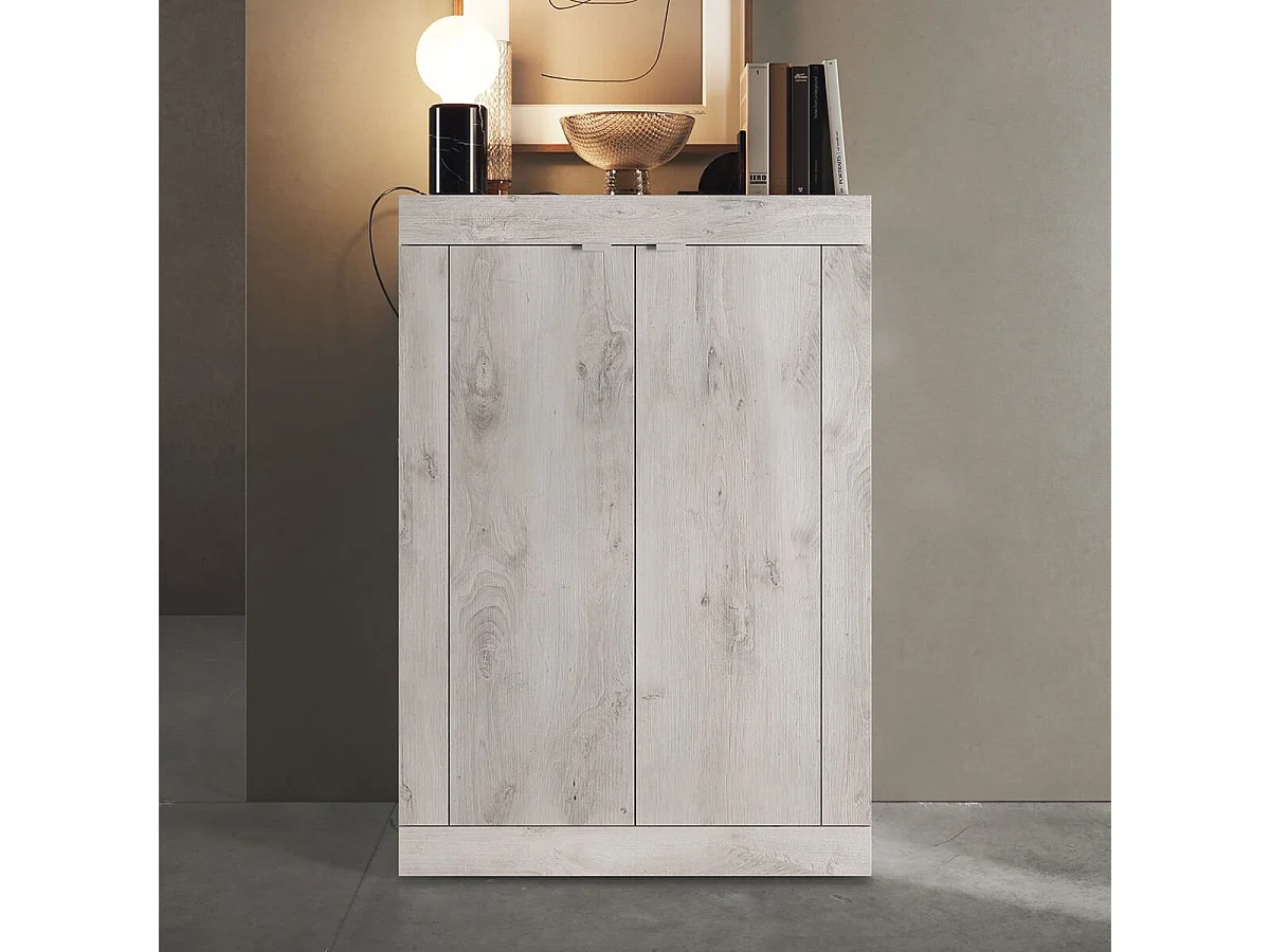 ROVICA - Meuble d'entrée 2 portes 4 étagères aspect bois blanchi