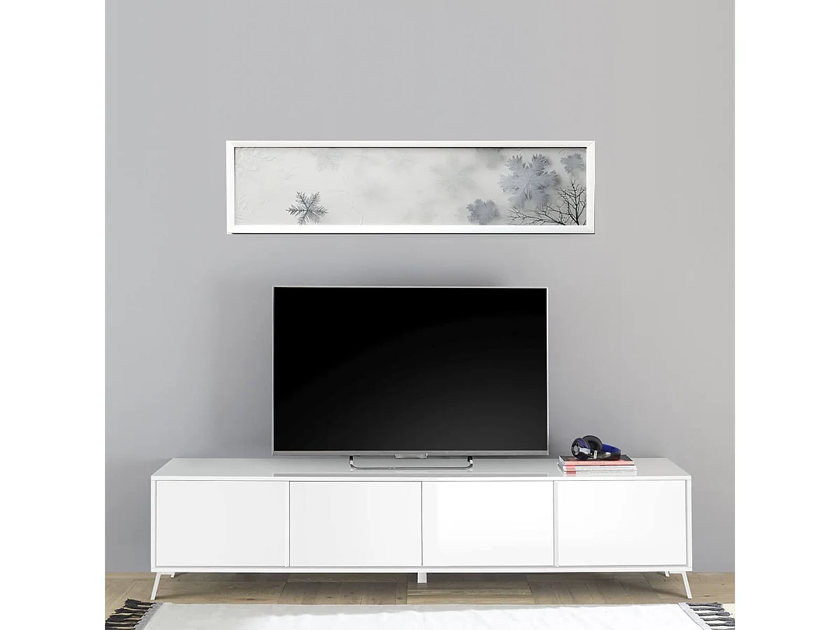 KANSAS WHITE - Meuble TV 4 portes laqué blanc pieds métal