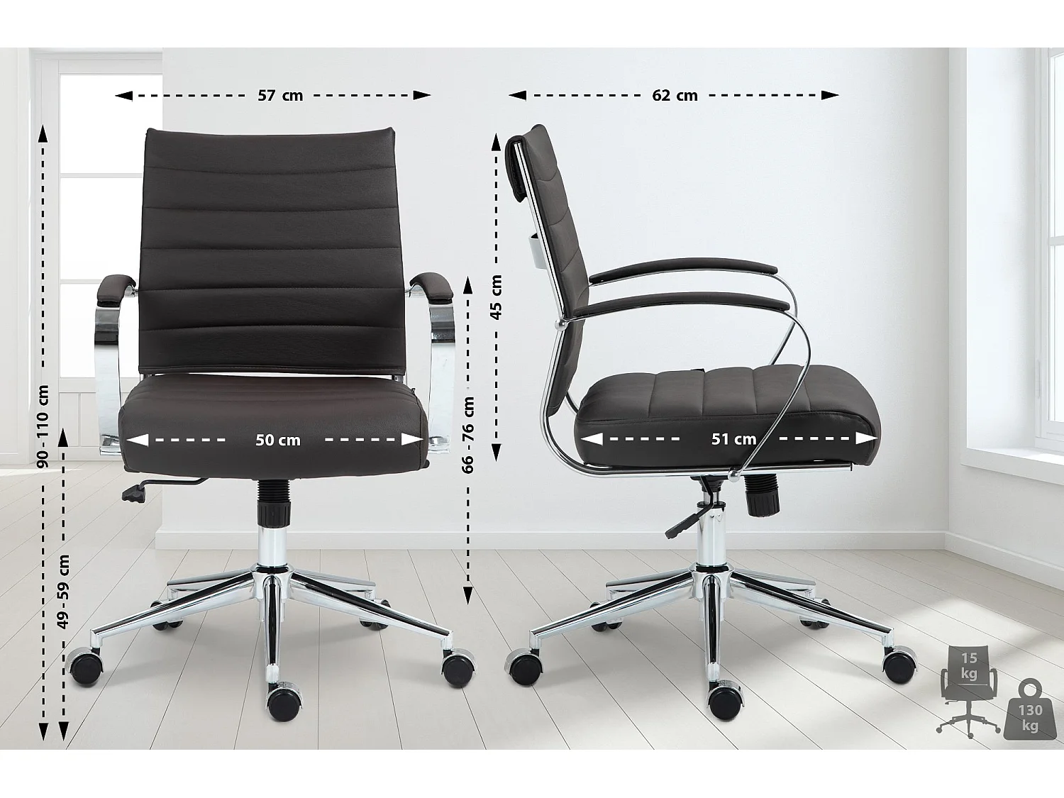 Chaise de bureau - Véritable cuir - Marron - Oakland