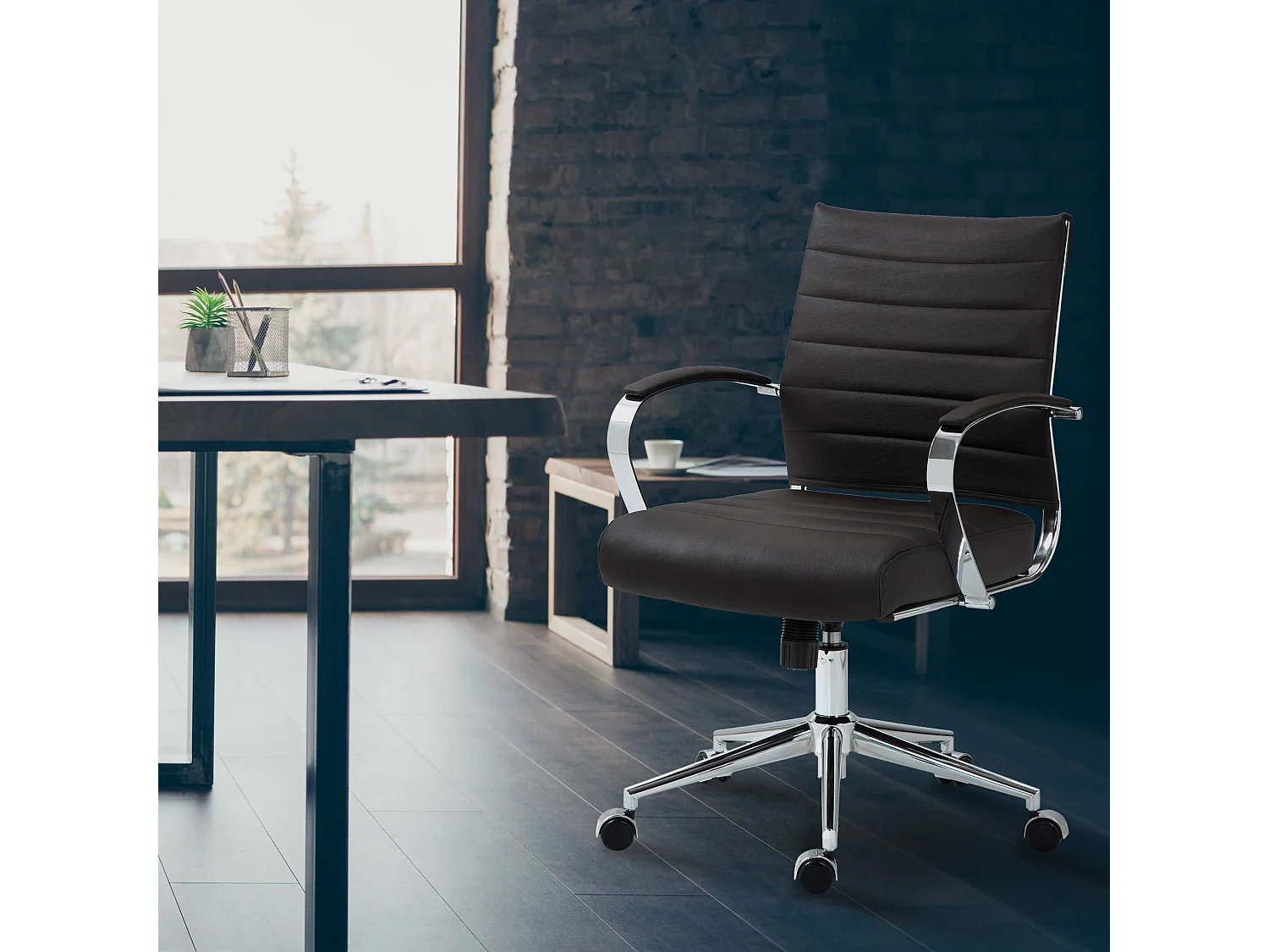 Chaise de bureau - Véritable cuir - Marron - Oakland