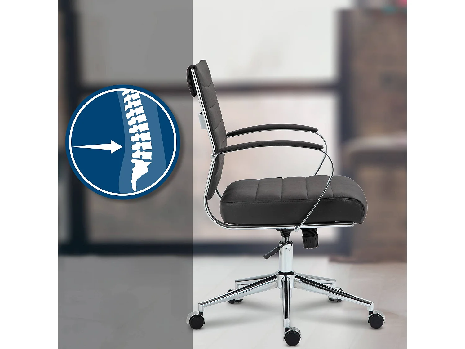 Chaise de bureau - Véritable cuir - Marron - Oakland