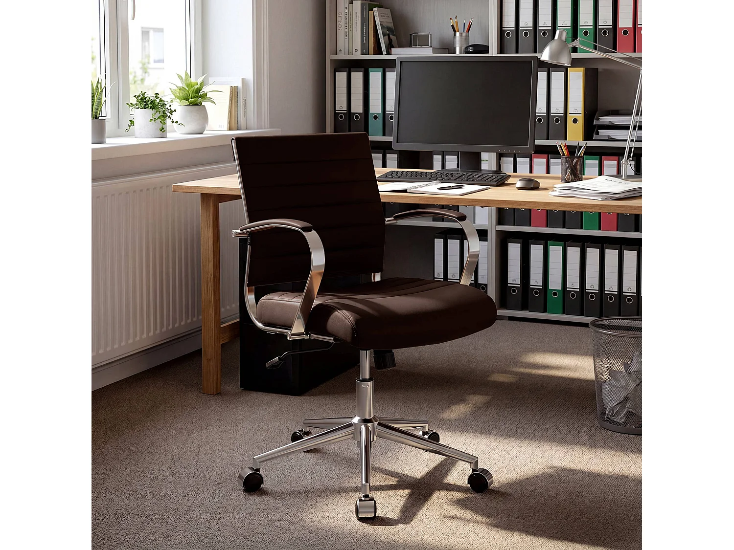 Chaise de bureau - Véritable cuir - Marron - Oakland