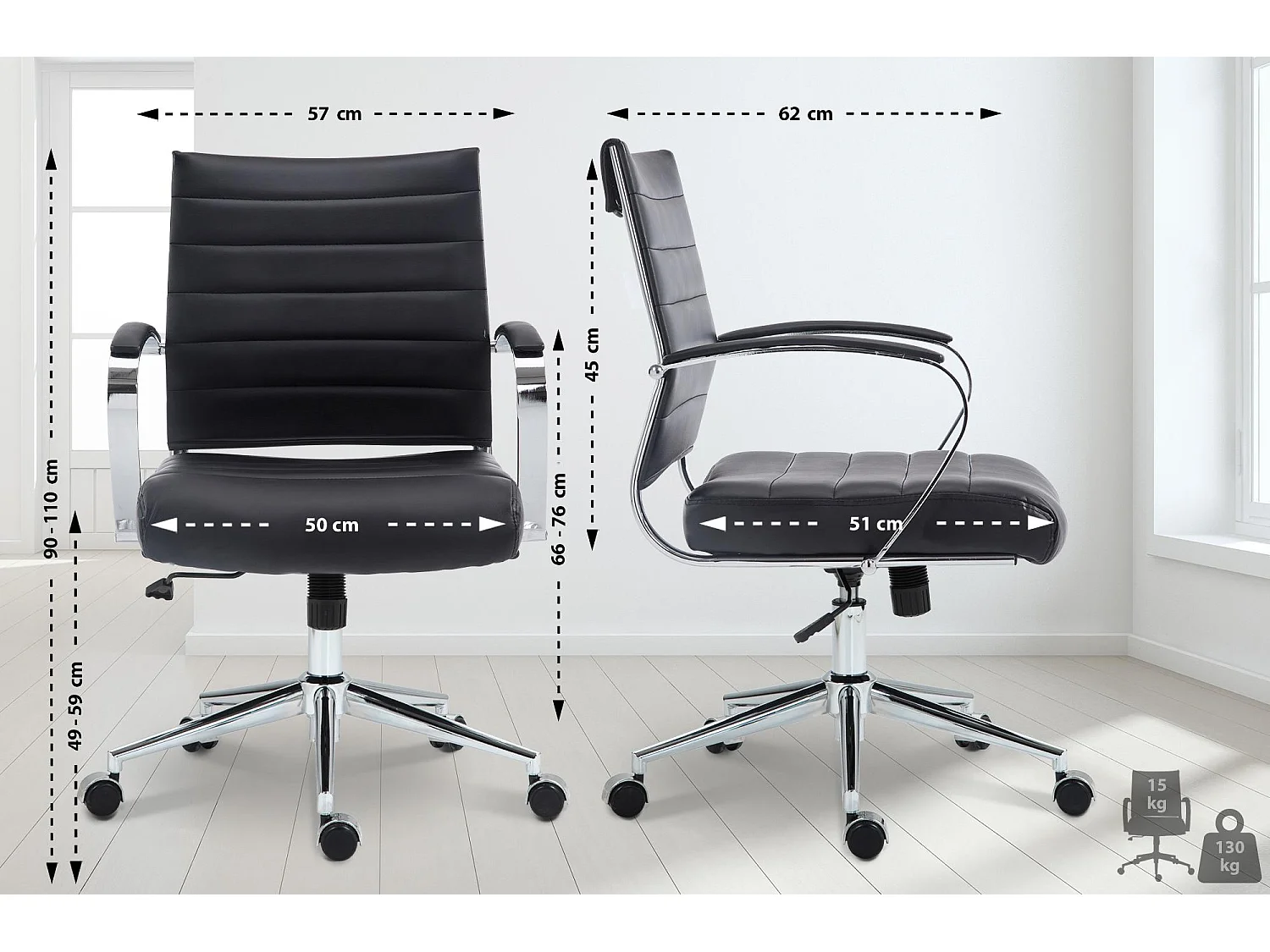 Chaise de bureau - Similicuir - Noir - Oakland