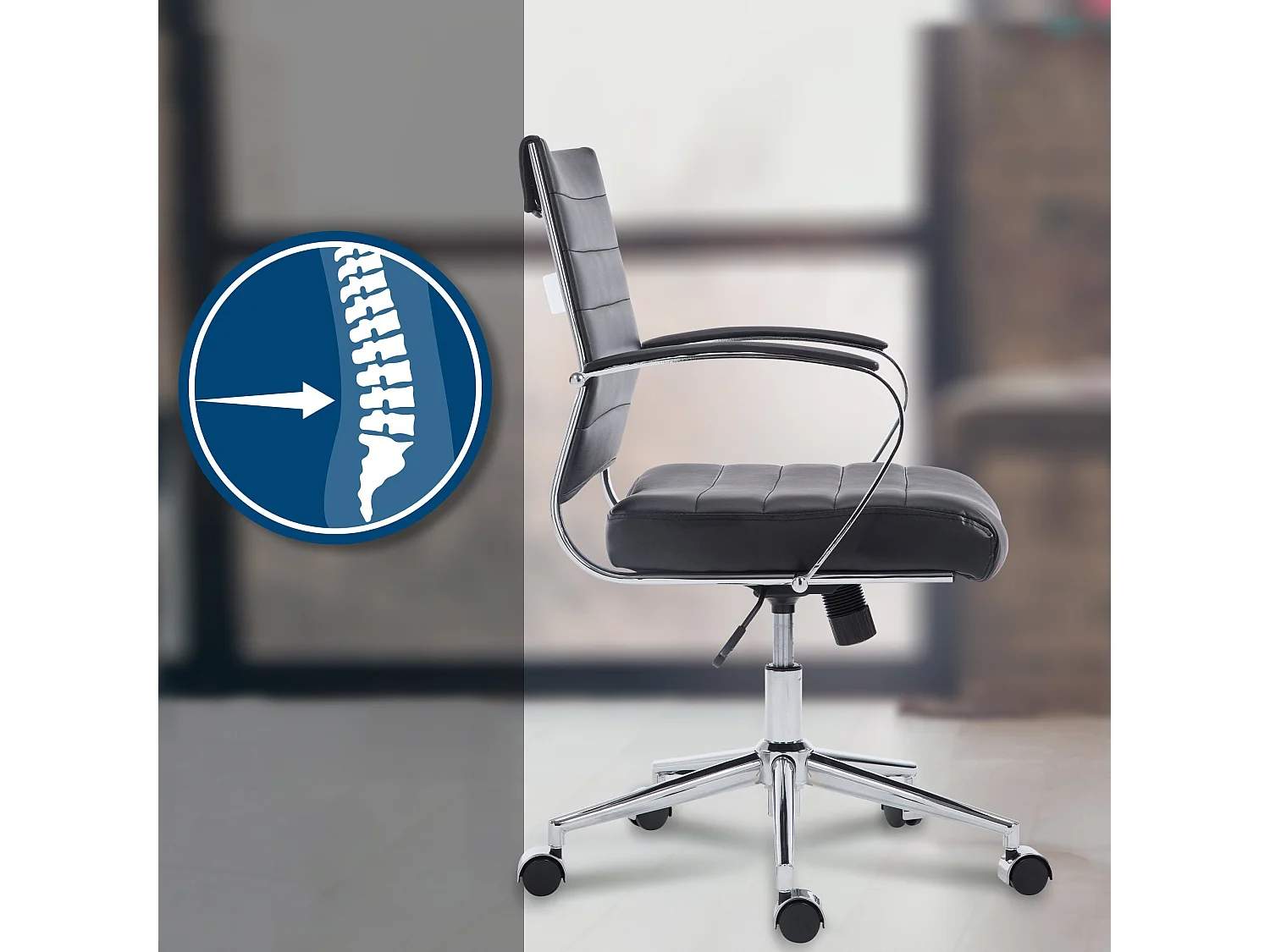 Chaise de bureau - Similicuir - Noir - Oakland