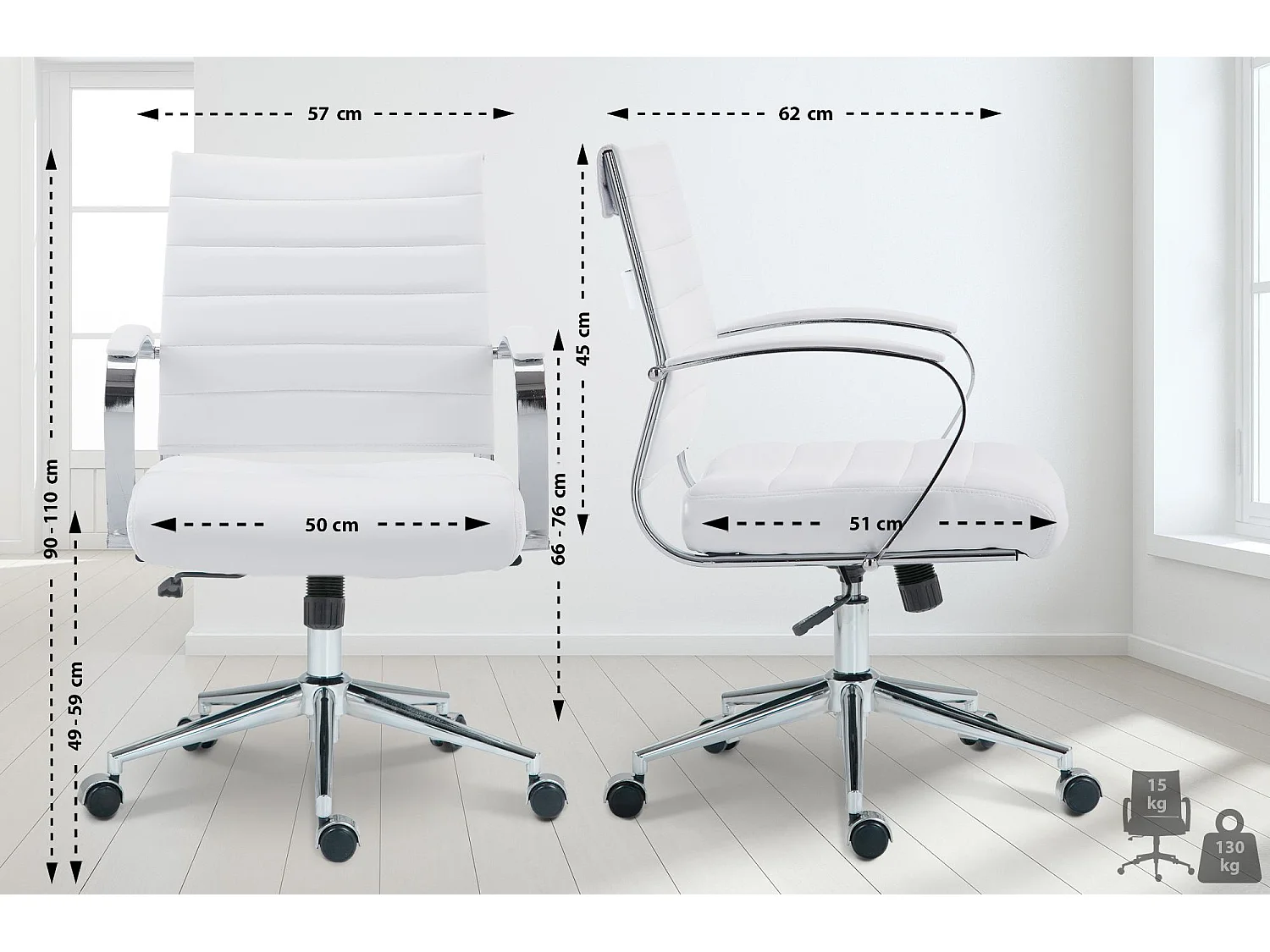 Chaise de bureau - Similicuir - Blanc - Oakland