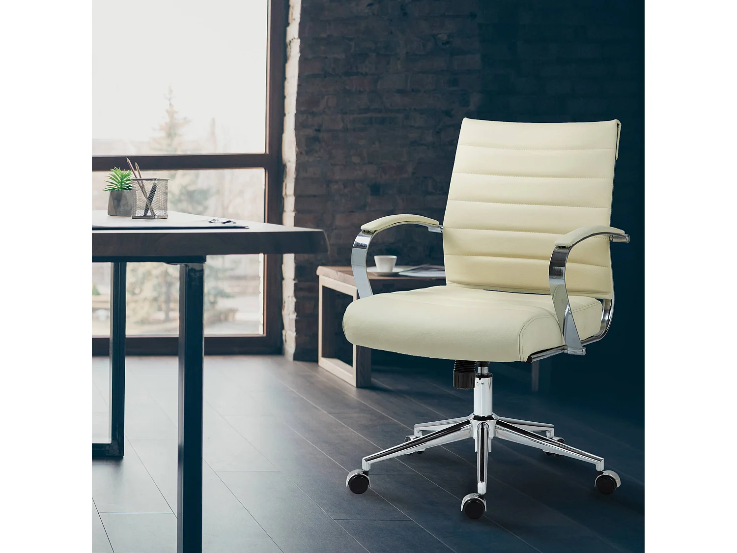 Chaise de bureau - Véritable cuir - Crème - Oakland