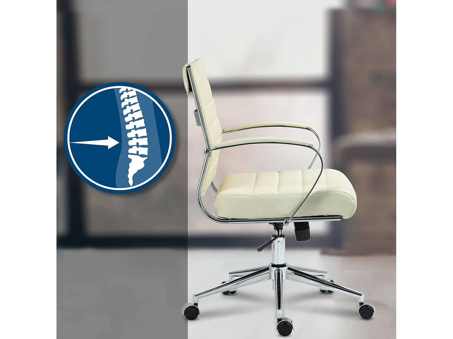 Chaise de bureau - Véritable cuir - Crème - Oakland