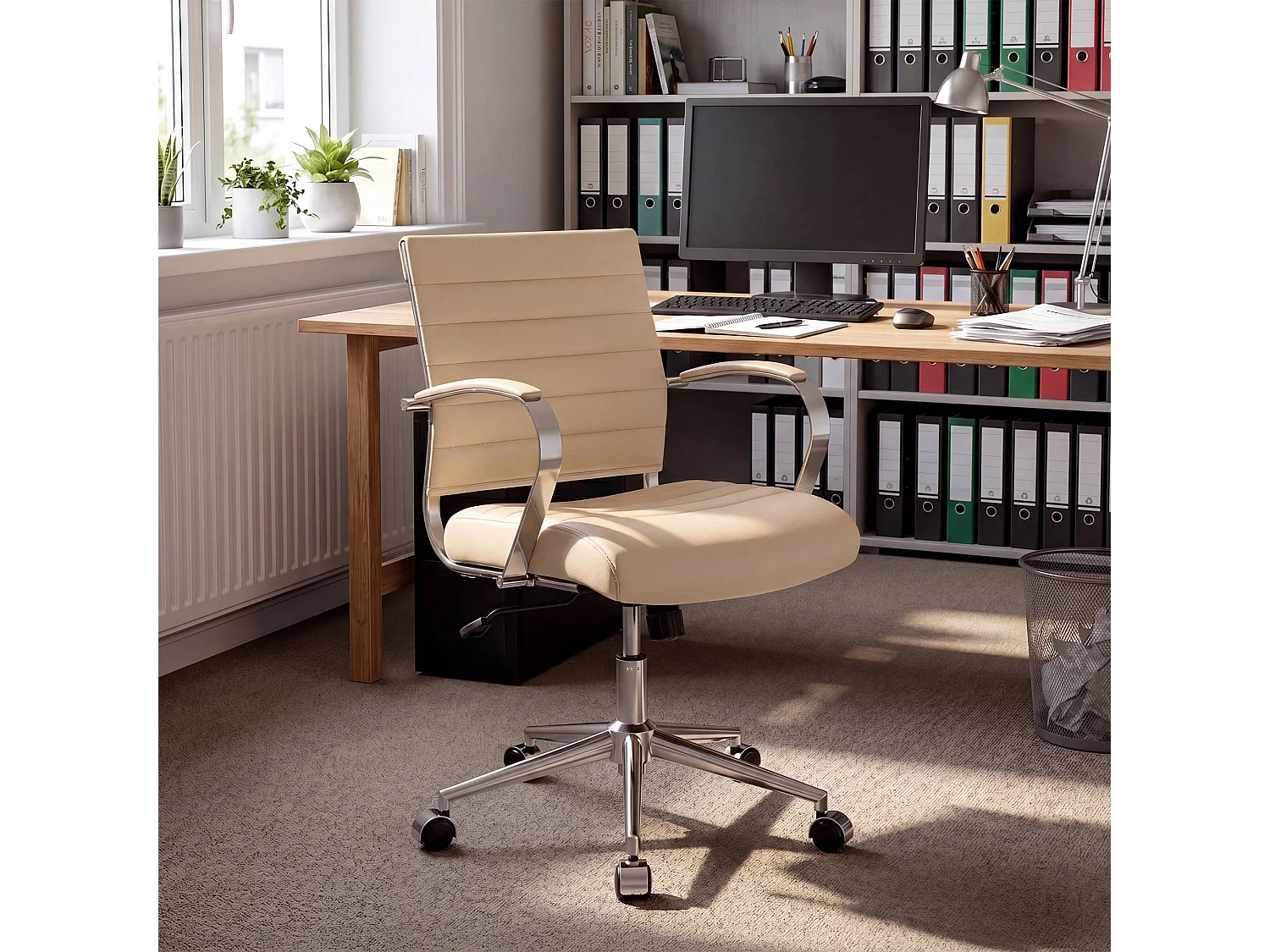 Chaise de bureau - Véritable cuir - Crème - Oakland