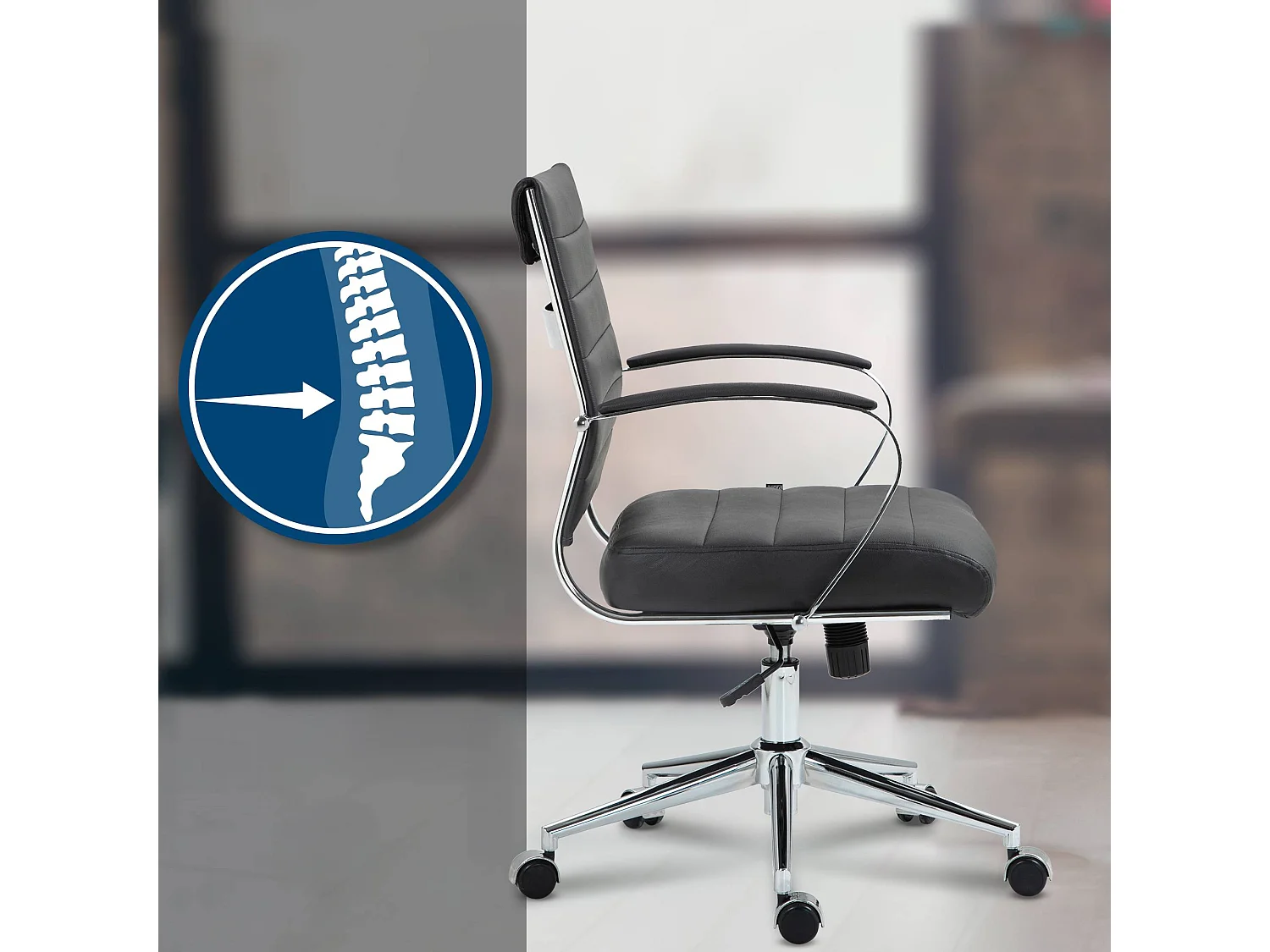 Chaise de bureau - Véritable cuir - Noir - Oakland