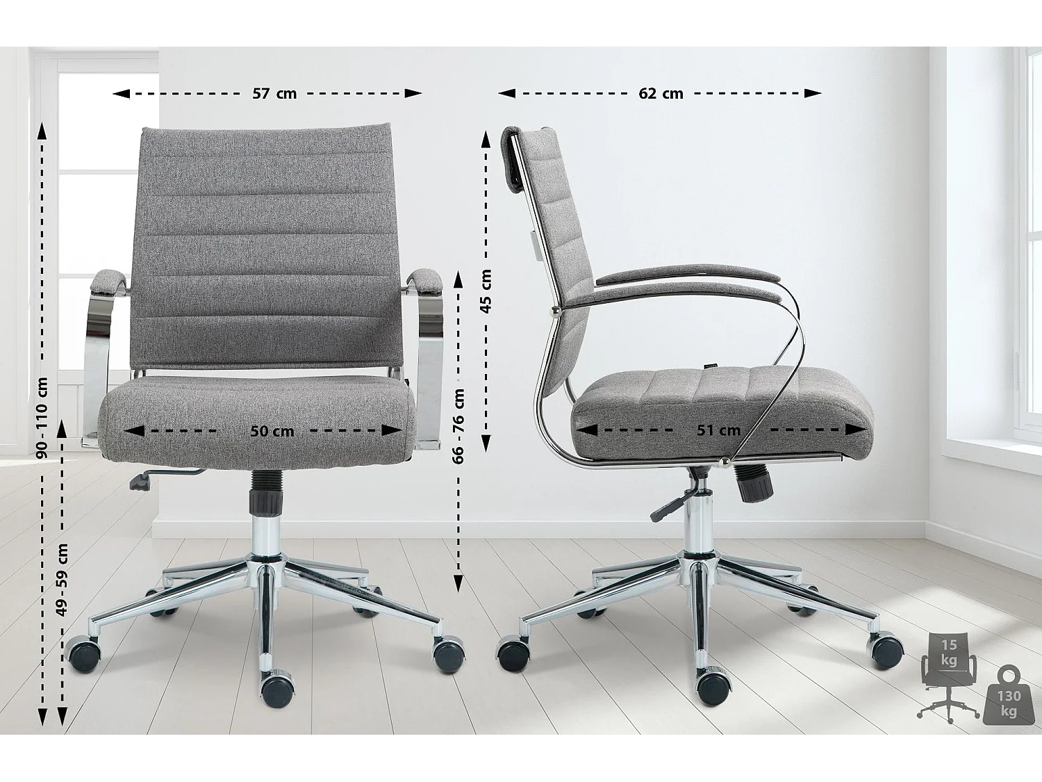 Chaise de bureau - Tissu - Gris - Oakland