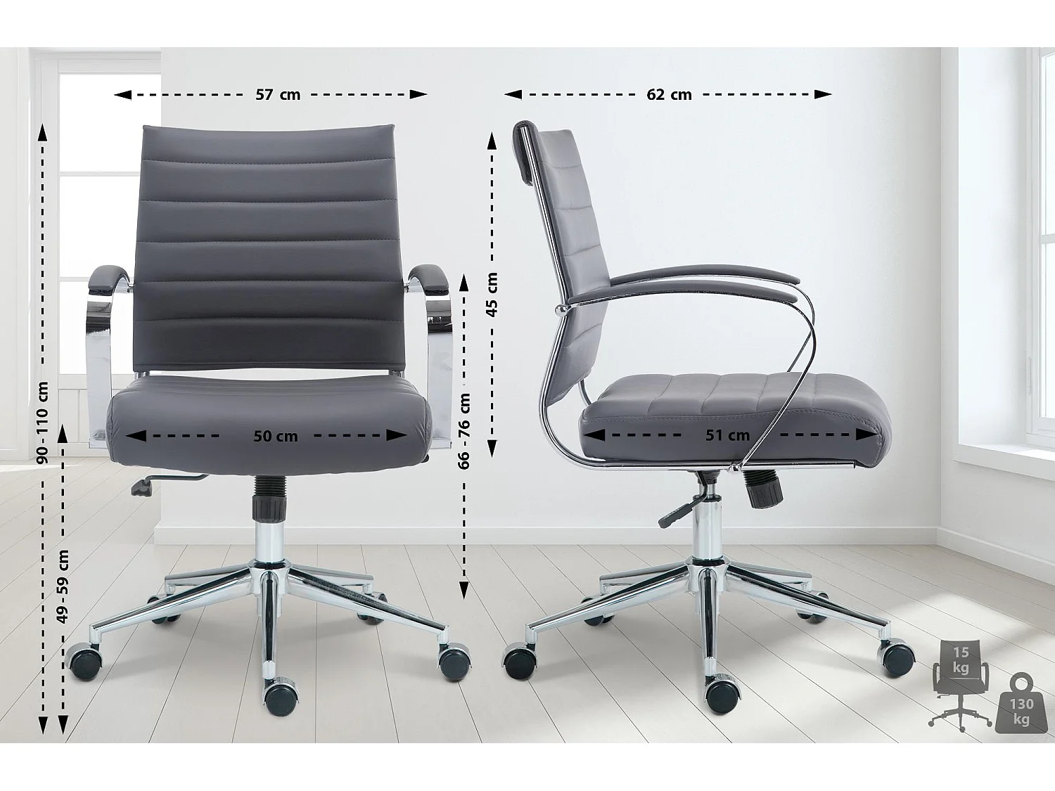 Chaise de bureau - Similicuir - Gris - Oakland