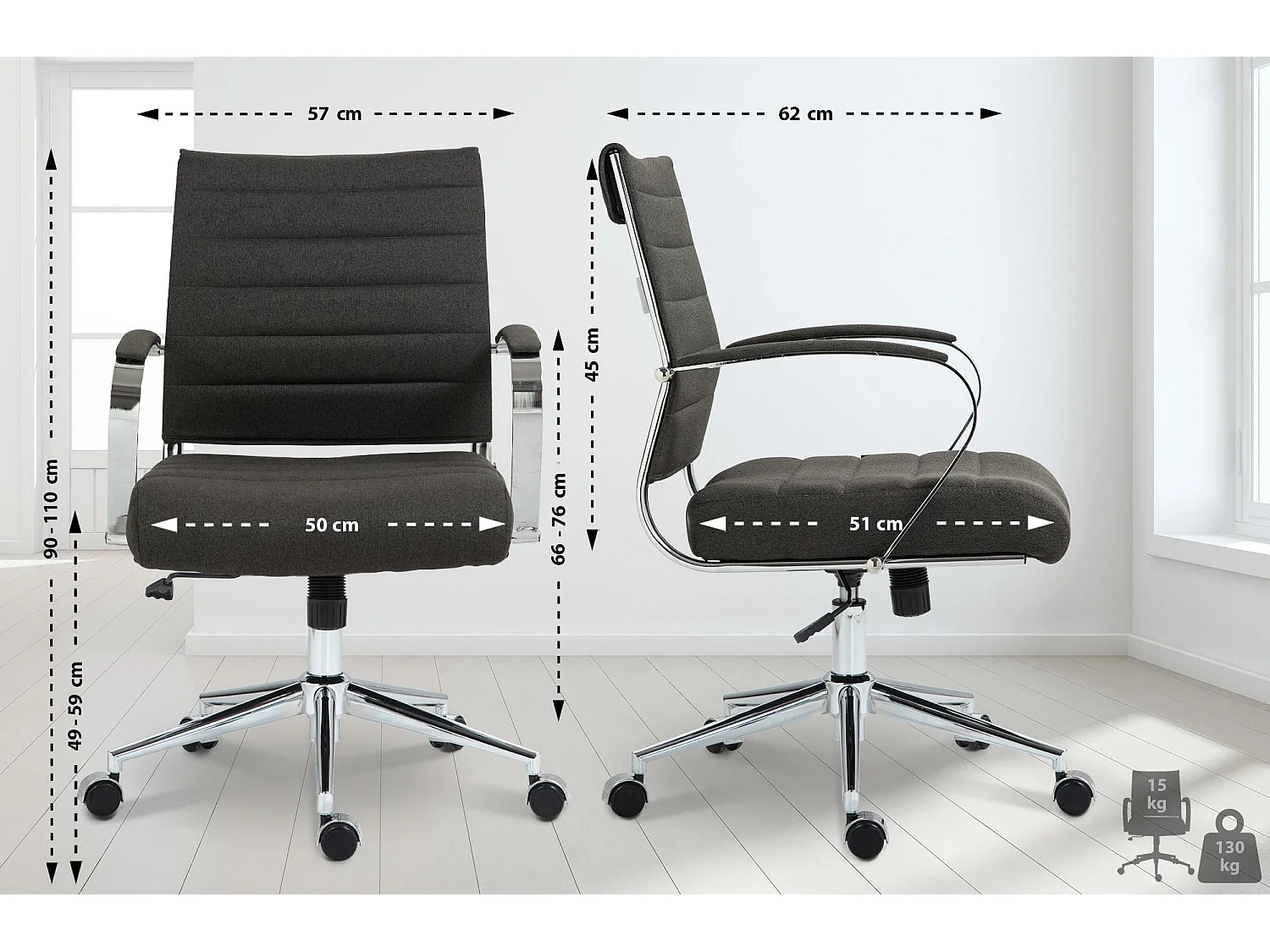 Chaise de bureau - Tissu - Gris foncé - Oakland