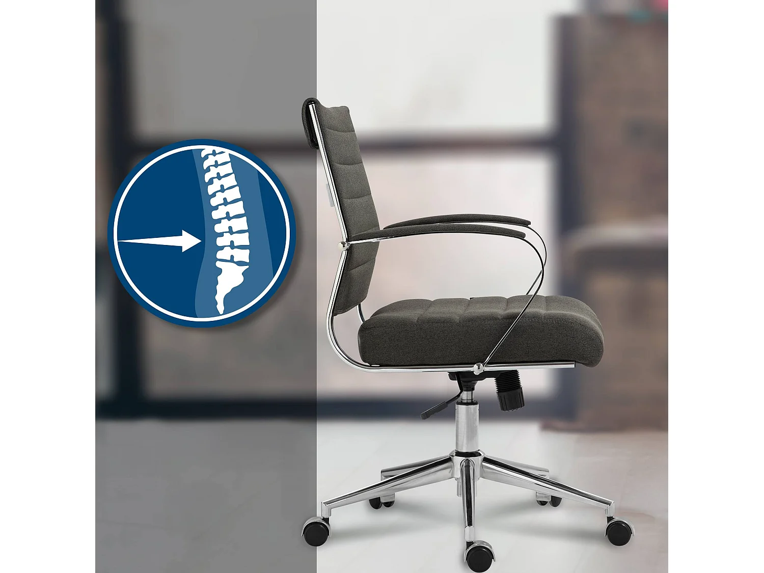 Chaise de bureau - Tissu - Gris foncé - Oakland