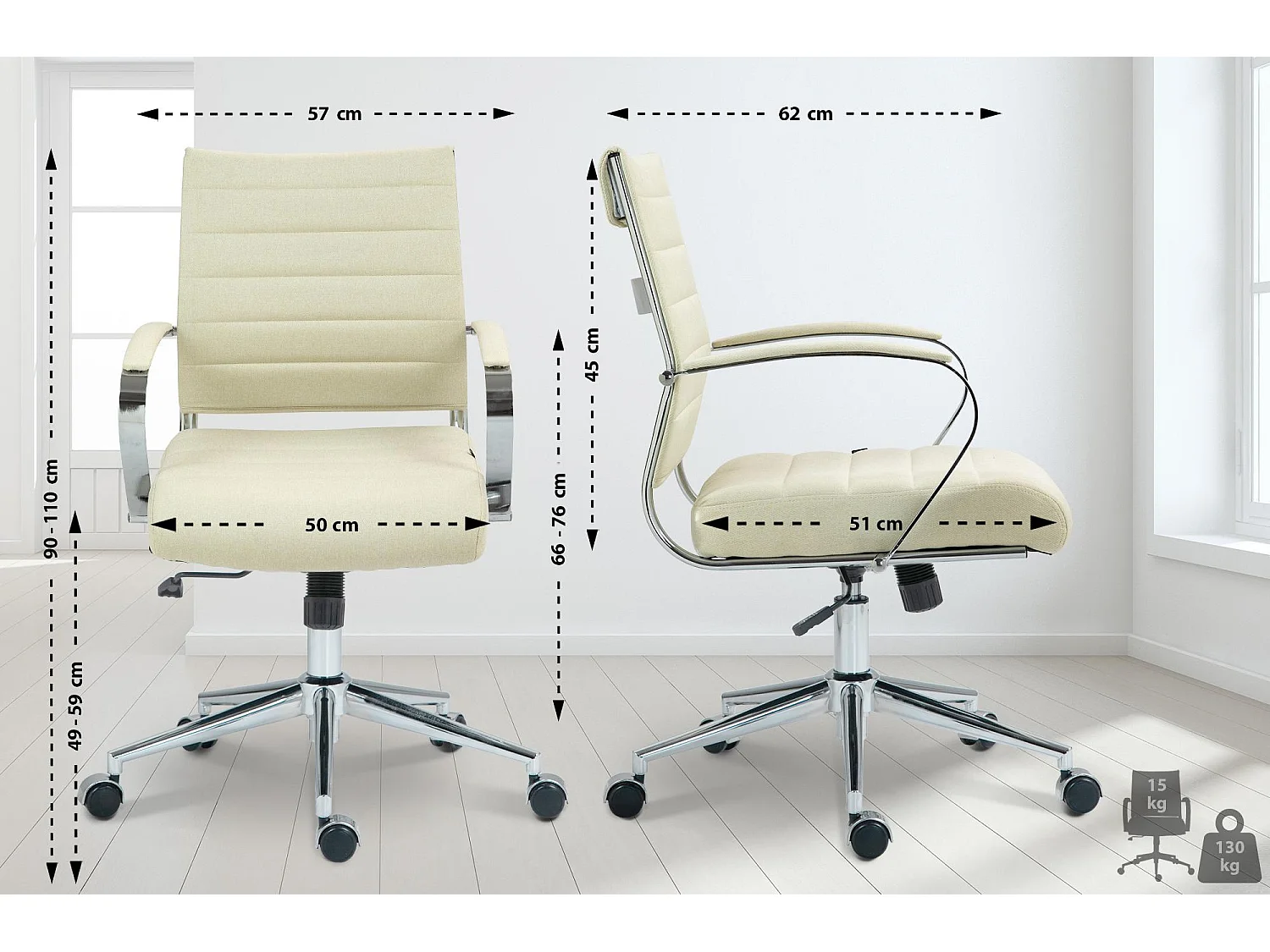 Chaise de bureau - Tissu - Crème - Oakland