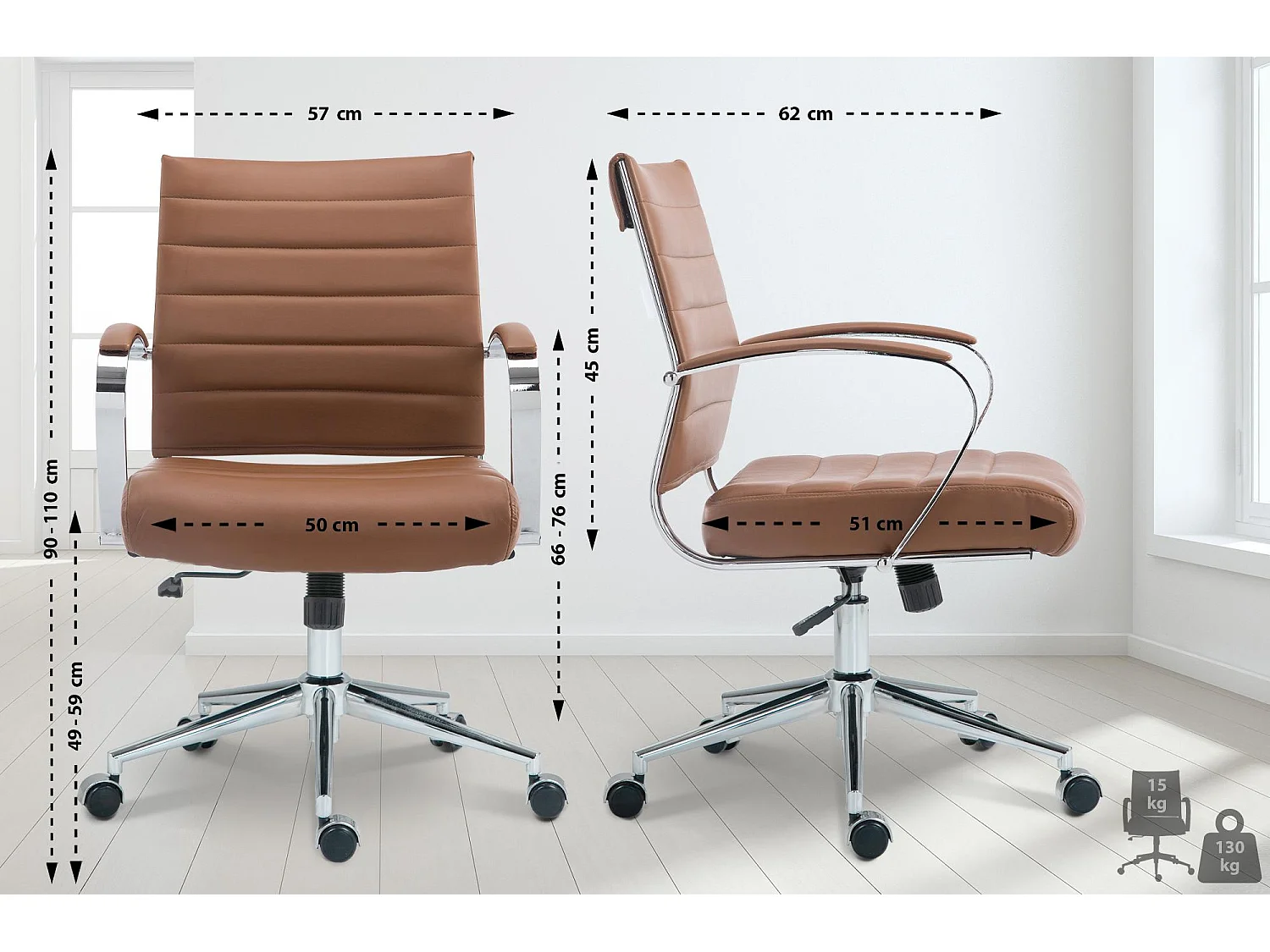 Chaise de bureau - Similicuir - Marron clair - Oakland