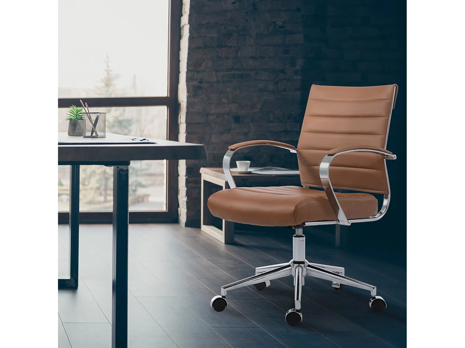 Chaise de bureau - Similicuir - Marron clair - Oakland